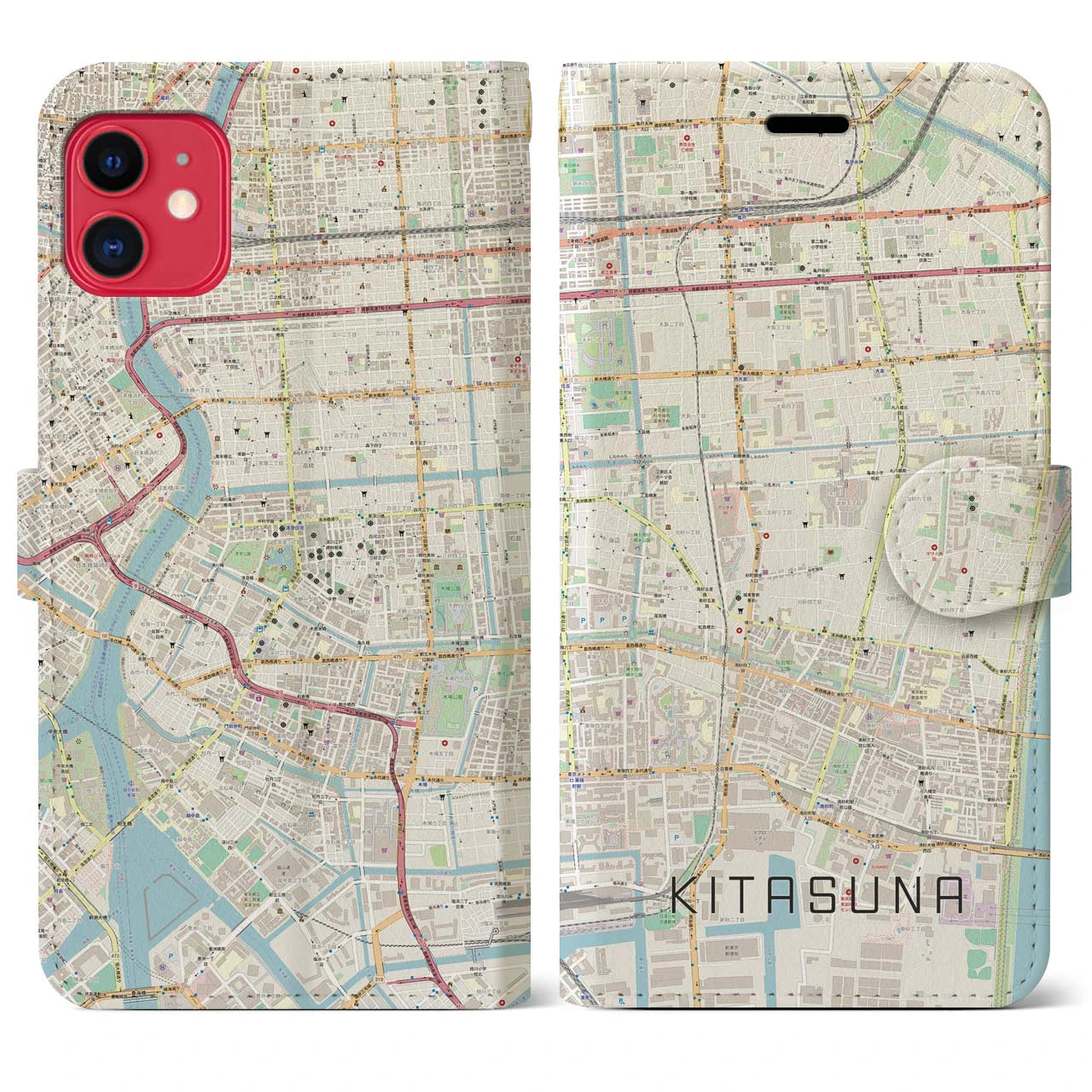 【北砂(東京都)】地図柄iPhoneケース(手帳タイプ)ナチュラル・iPhone 11 用