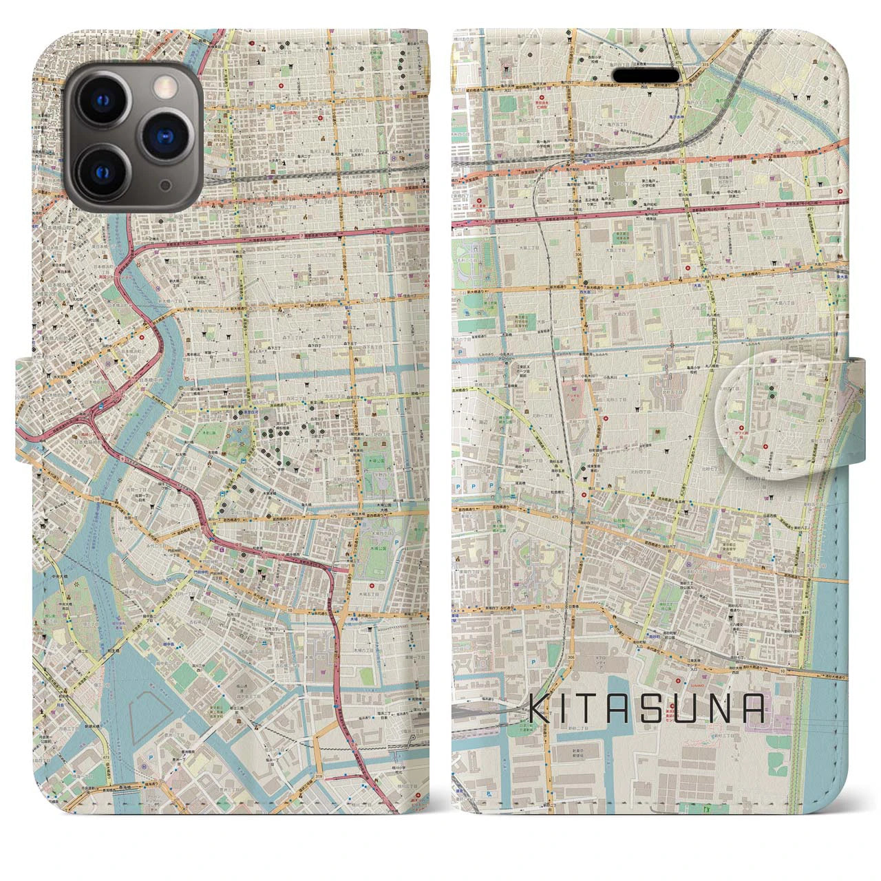 【北砂(東京都)】地図柄iPhoneケース(手帳タイプ)ナチュラル・iPhone 11 Pro Max 用