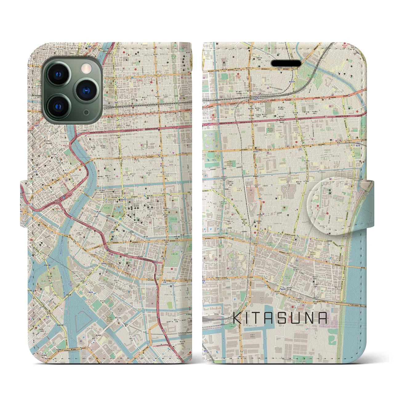【北砂(東京都)】地図柄iPhoneケース(手帳タイプ)ナチュラル・iPhone 11 Pro 用