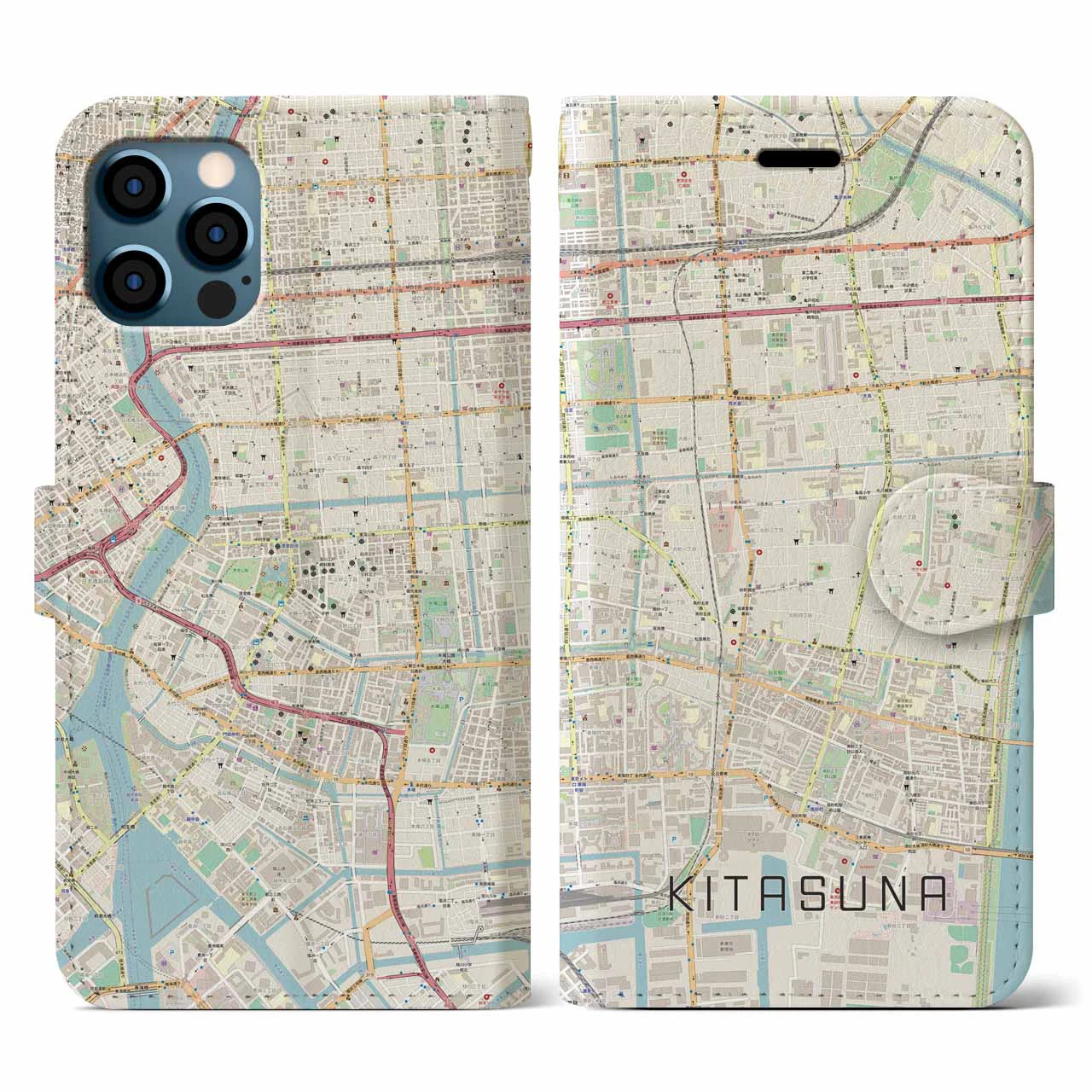 【北砂(東京都)】地図柄iPhoneケース(手帳タイプ)ナチュラル・iPhone 12 / 12 Pro 用