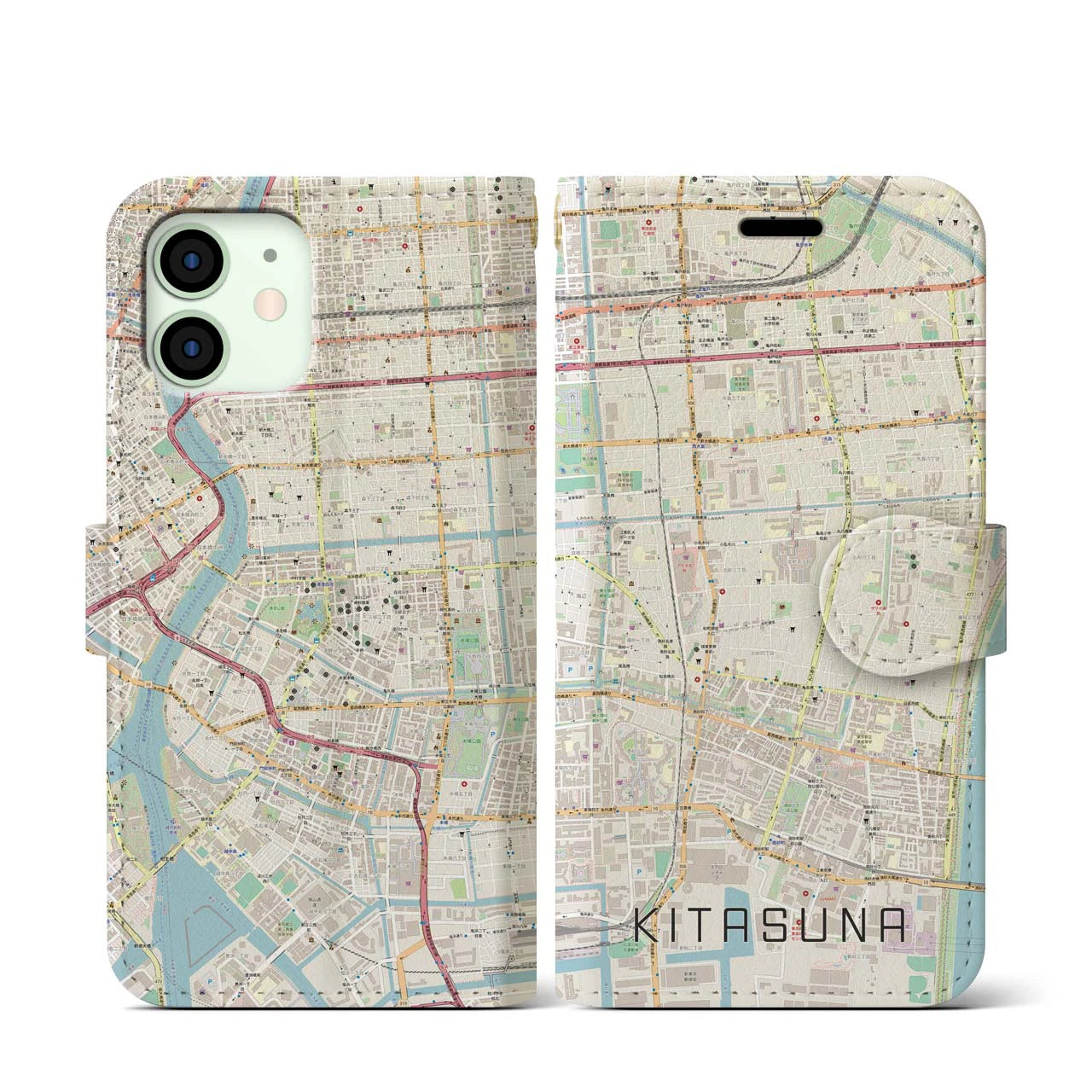 【北砂(東京都)】地図柄iPhoneケース(手帳タイプ)ナチュラル・iPhone 12 mini 用