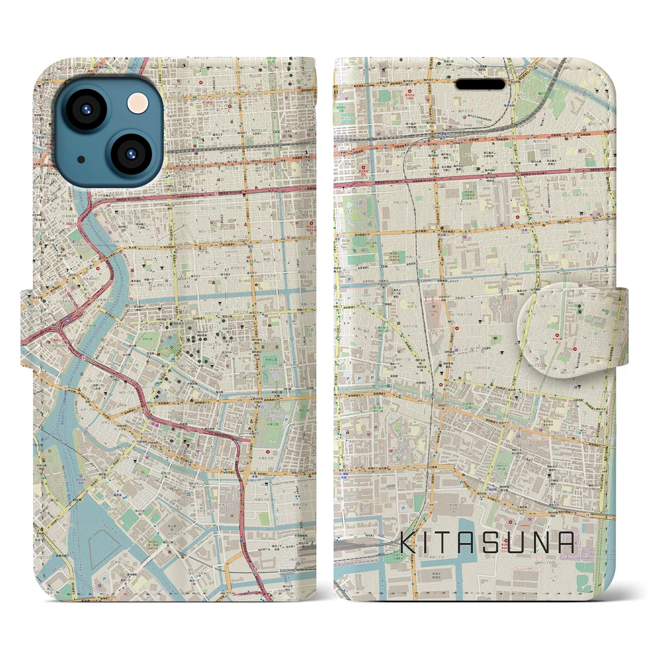 【北砂(東京都)】地図柄iPhoneケース(手帳タイプ)ナチュラル・iPhone 13 用