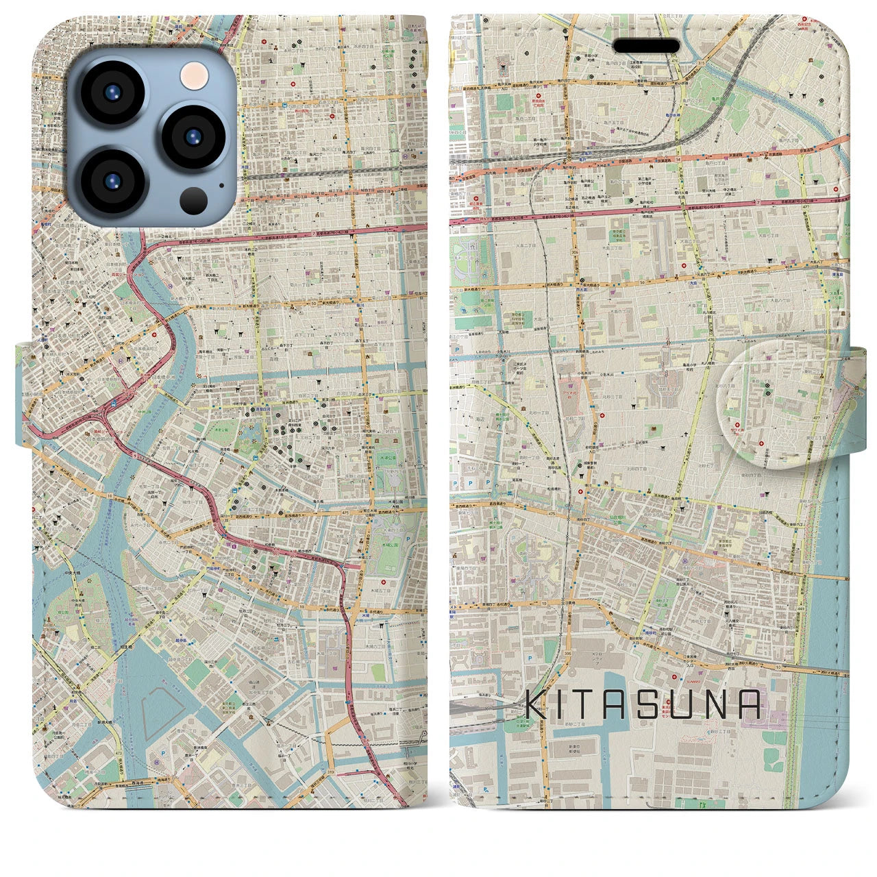 【北砂(東京都)】地図柄iPhoneケース(手帳タイプ)ナチュラル・iPhone 13 Pro Max 用