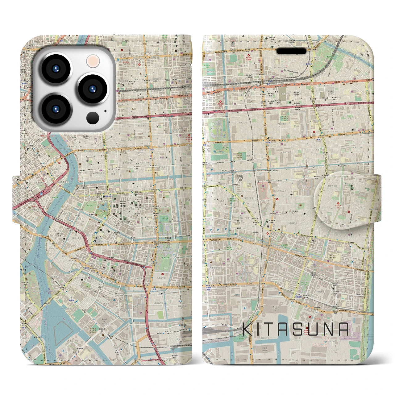 【北砂(東京都)】地図柄iPhoneケース(手帳タイプ)ナチュラル・iPhone 13 Pro 用