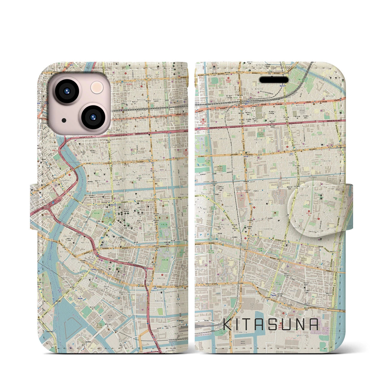 【北砂(東京都)】地図柄iPhoneケース(手帳タイプ)ナチュラル・iPhone 13 mini 用