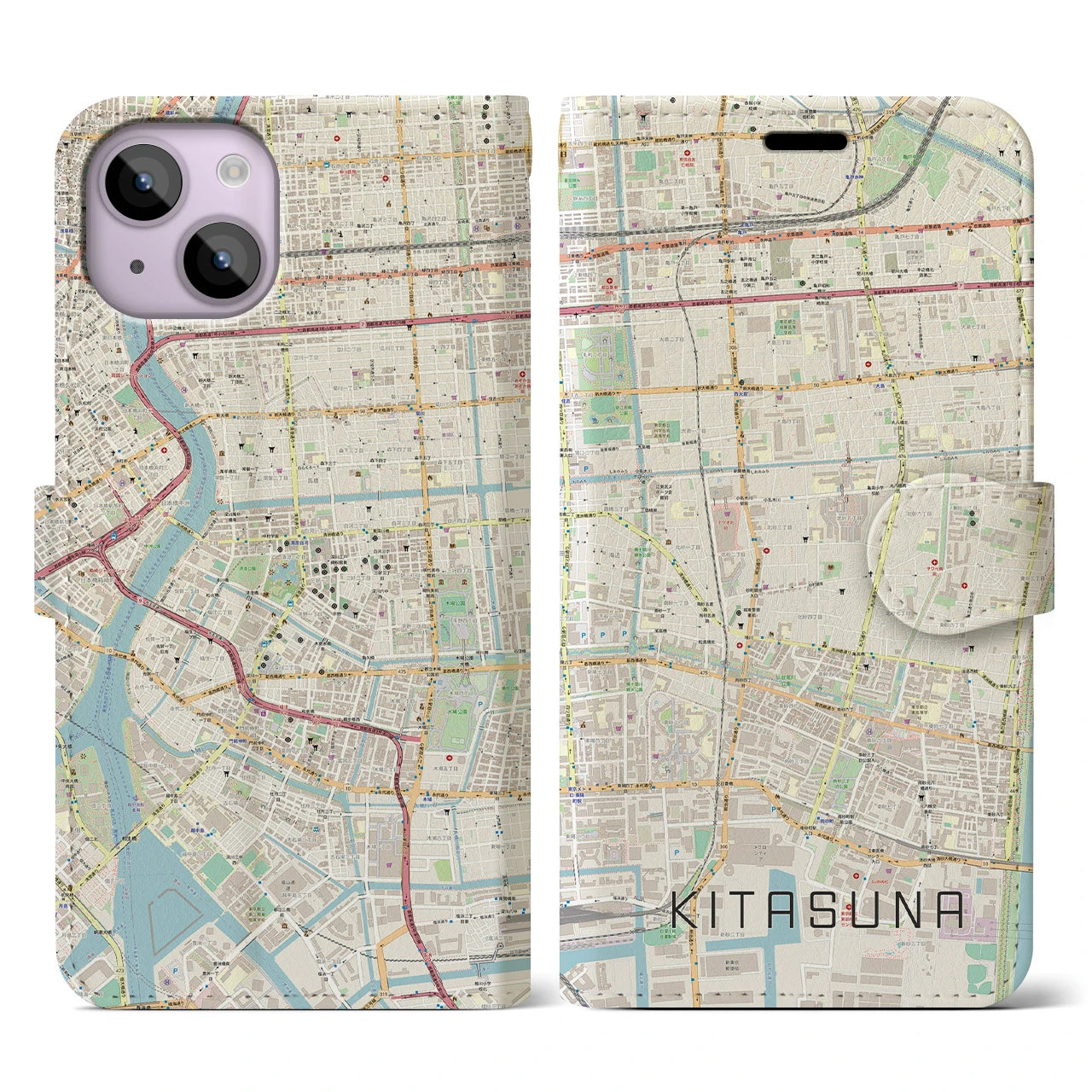 【北砂(東京都)】地図柄iPhoneケース(手帳タイプ)ナチュラル・iPhone 14 用