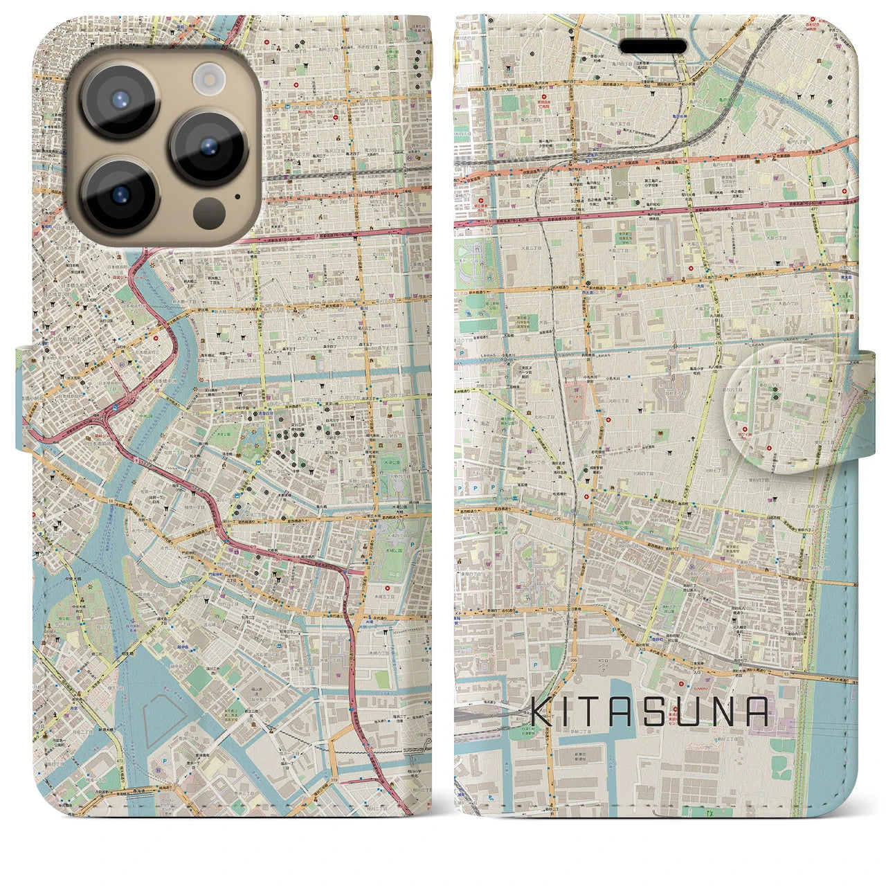 【北砂(東京都)】地図柄iPhoneケース(手帳タイプ)ナチュラル・iPhone 14 Pro Max 用