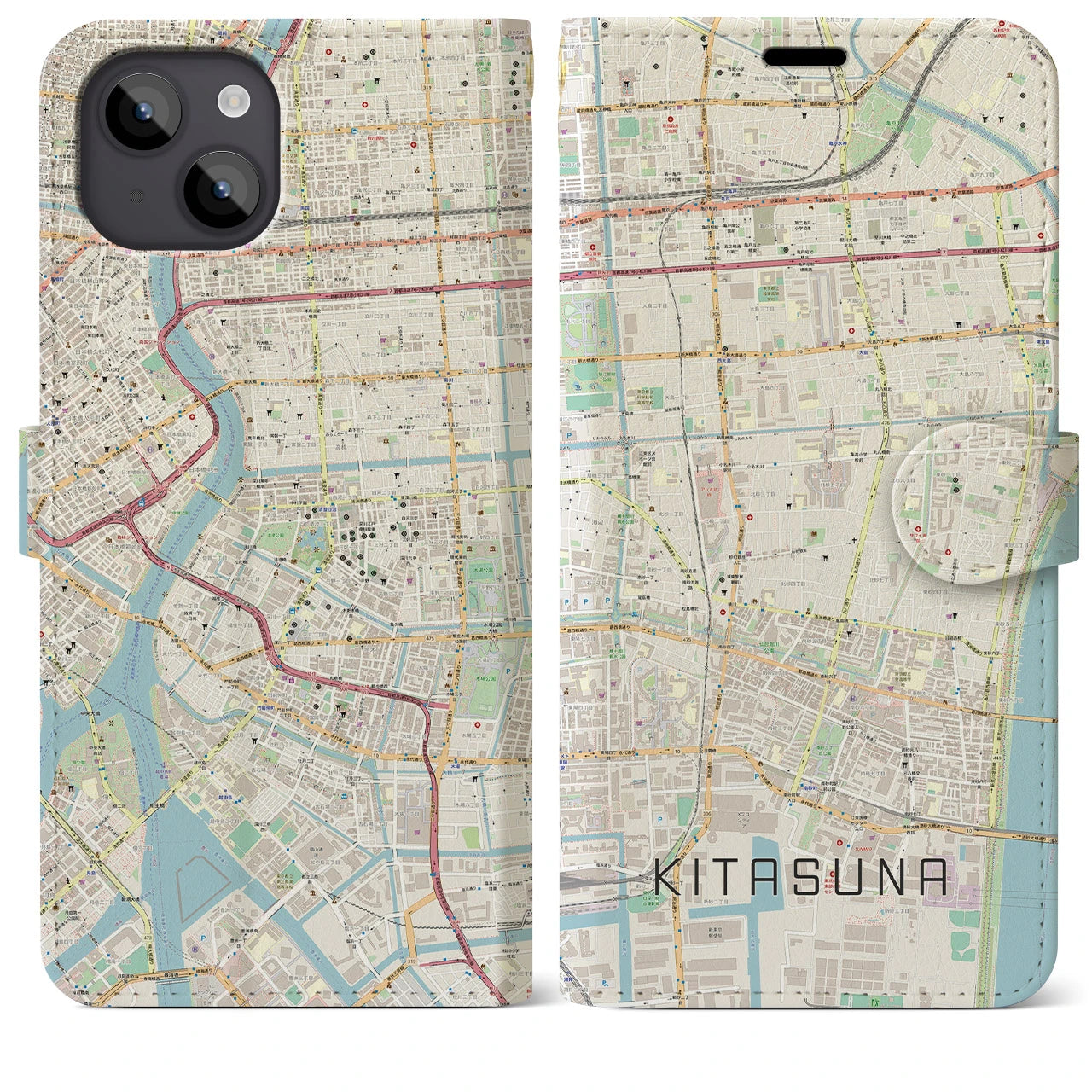 【北砂(東京都)】地図柄iPhoneケース(手帳タイプ)ナチュラル・iPhone 14 Plus 用