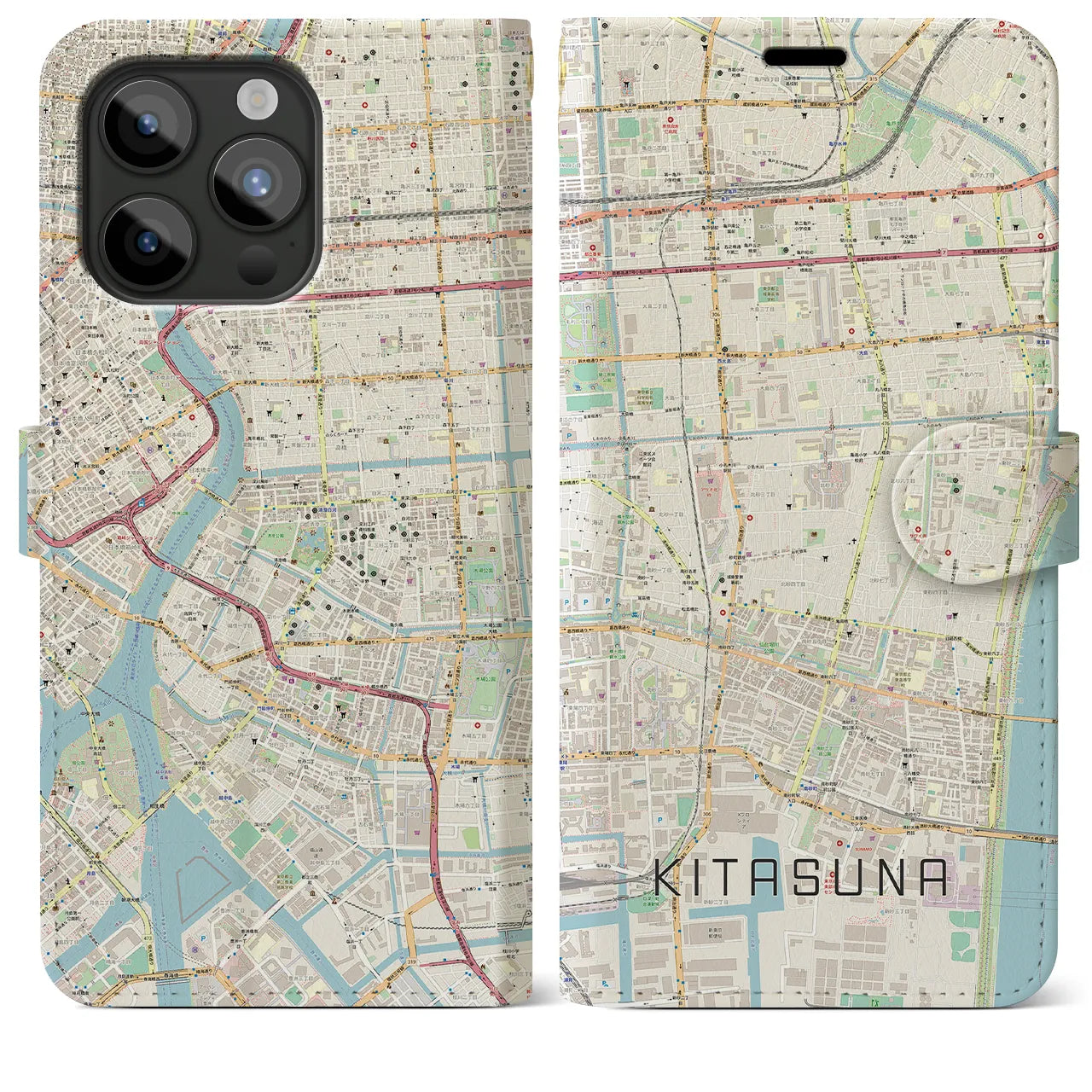 【北砂(東京都)】地図柄iPhoneケース(手帳タイプ)ナチュラル・iPhone 15 Pro Max 用