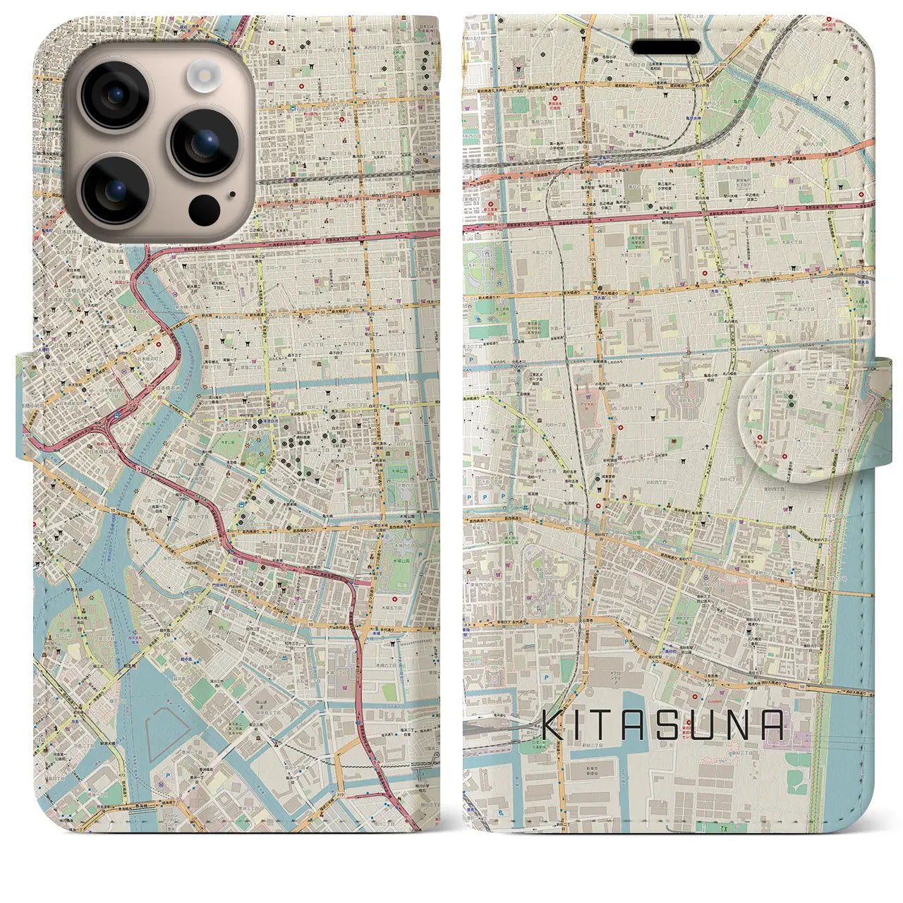 【北砂(東京都)】地図柄iPhoneケース(手帳タイプ)ナチュラル・iPhone 16 Plus 用