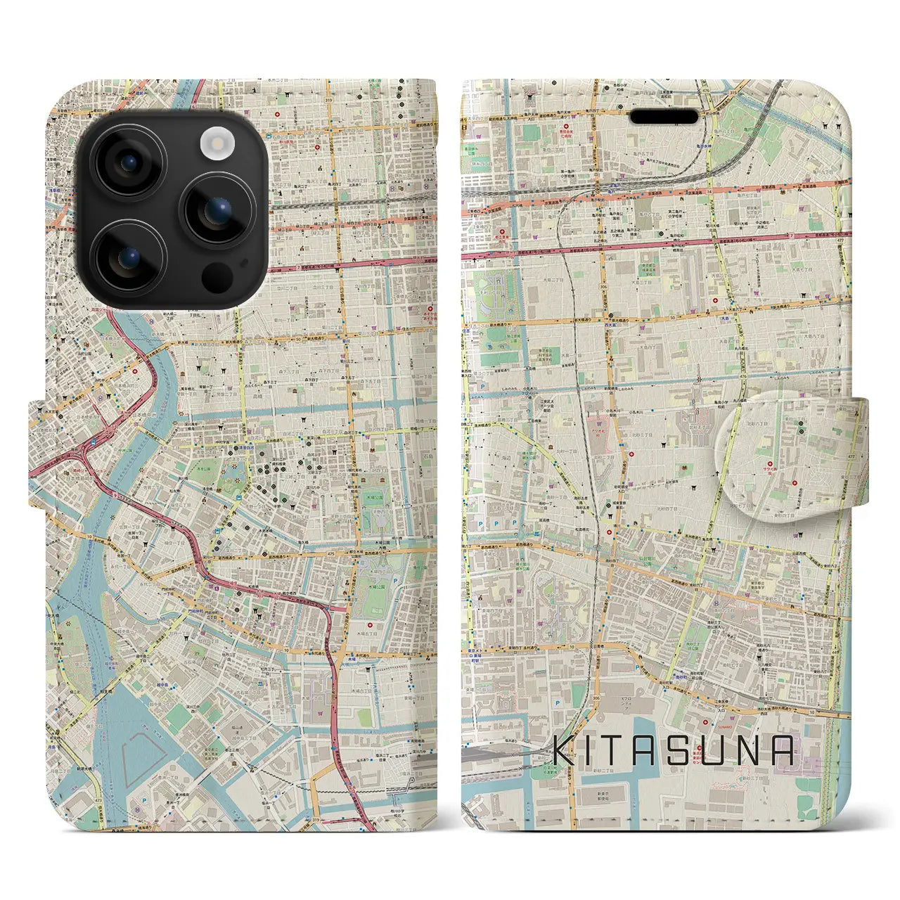 【北砂(東京都)】地図柄iPhoneケース(手帳タイプ)ナチュラル・iPhone 16 用