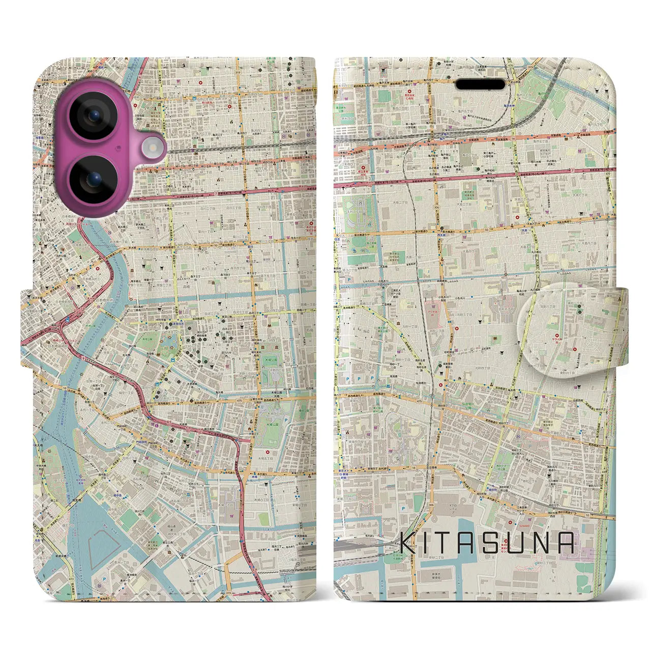 【北砂(東京都)】地図柄iPhoneケース(手帳タイプ)ナチュラル・iPhone 16 Pro 用