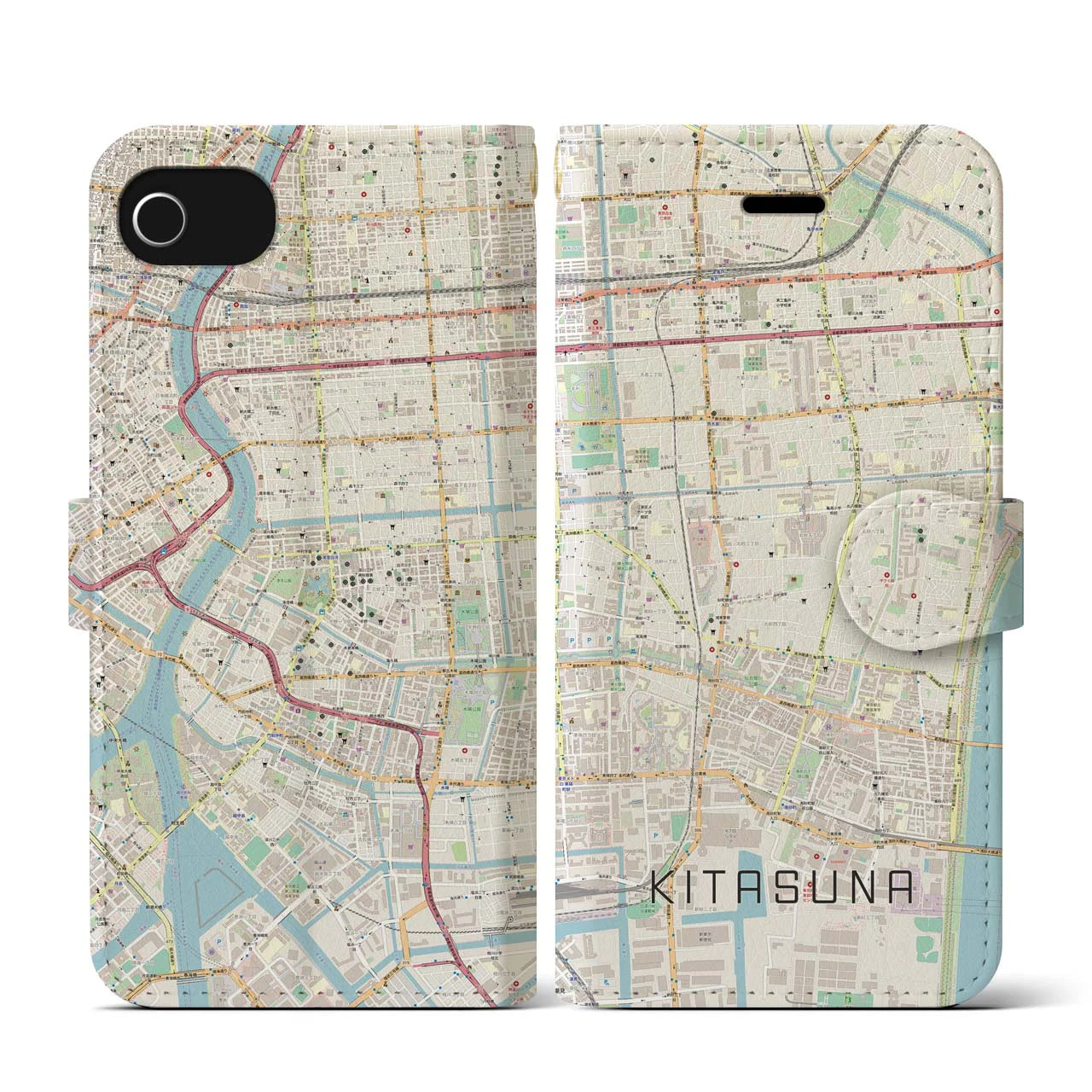 【北砂(東京都)】地図柄iPhoneケース(手帳タイプ)ナチュラル・iPhone SE(第3 / 第2世代) / 8 / 7 / 6s / 6 用