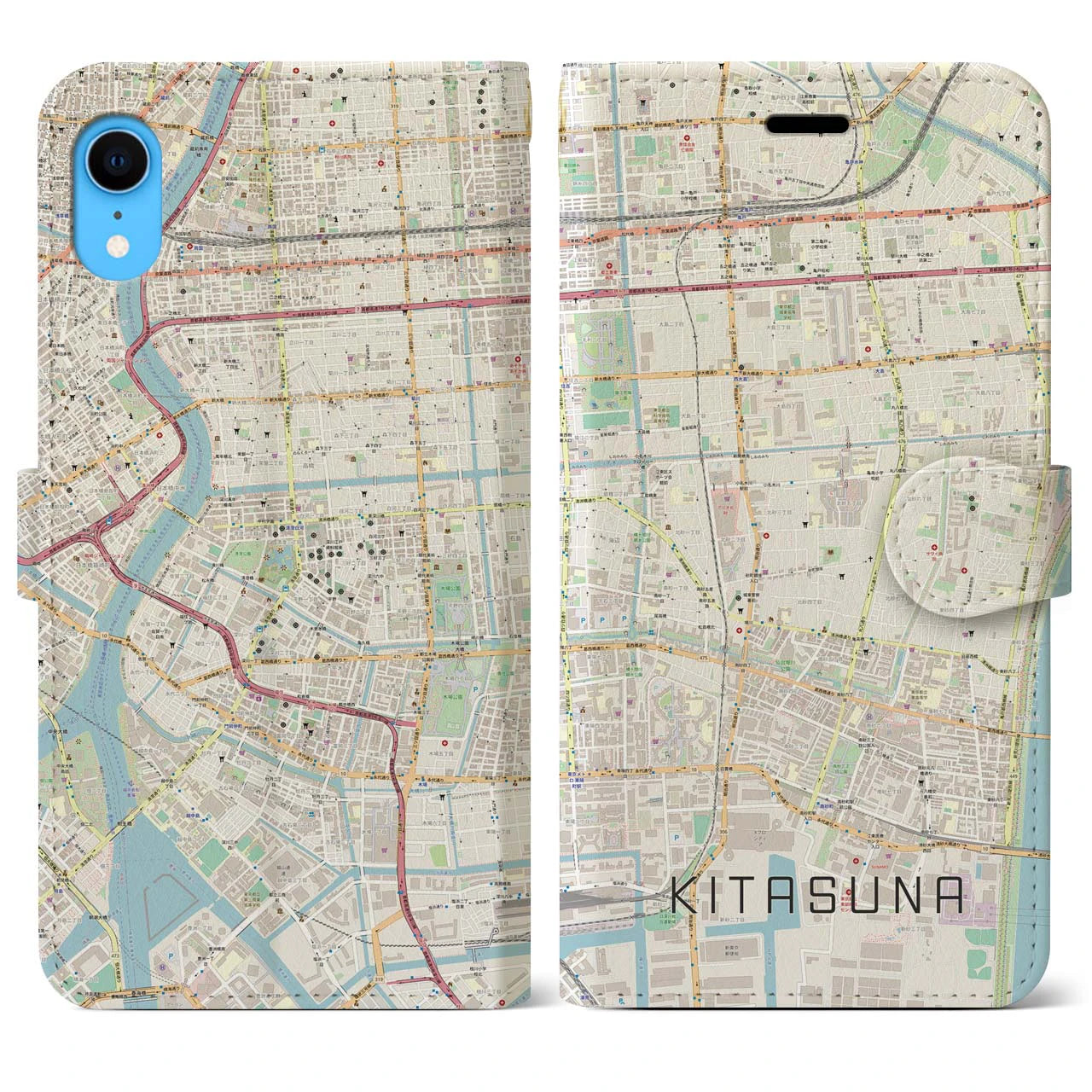 【北砂(東京都)】地図柄iPhoneケース(手帳タイプ)ナチュラル・iPhone XR 用
