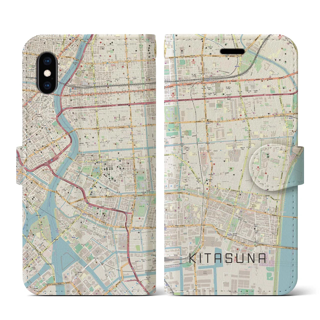 【北砂(東京都)】地図柄iPhoneケース(手帳タイプ)ナチュラル・iPhone XS / X 用