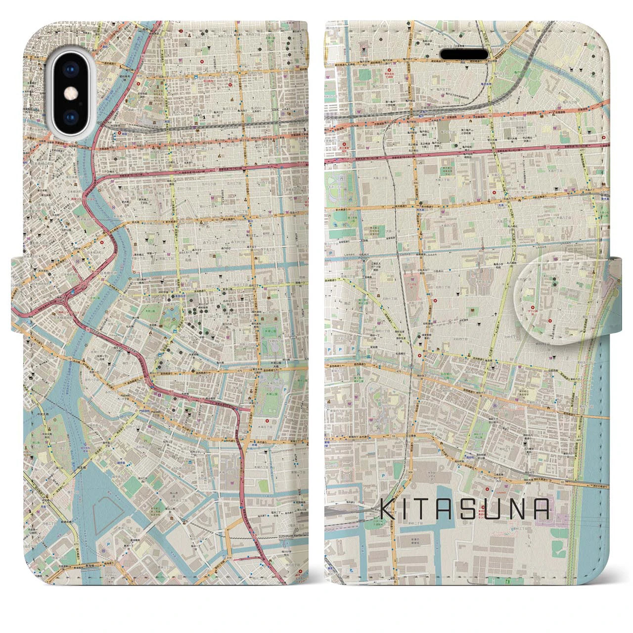 【北砂(東京都)】地図柄iPhoneケース(手帳タイプ)ナチュラル・iPhone XS Max 用