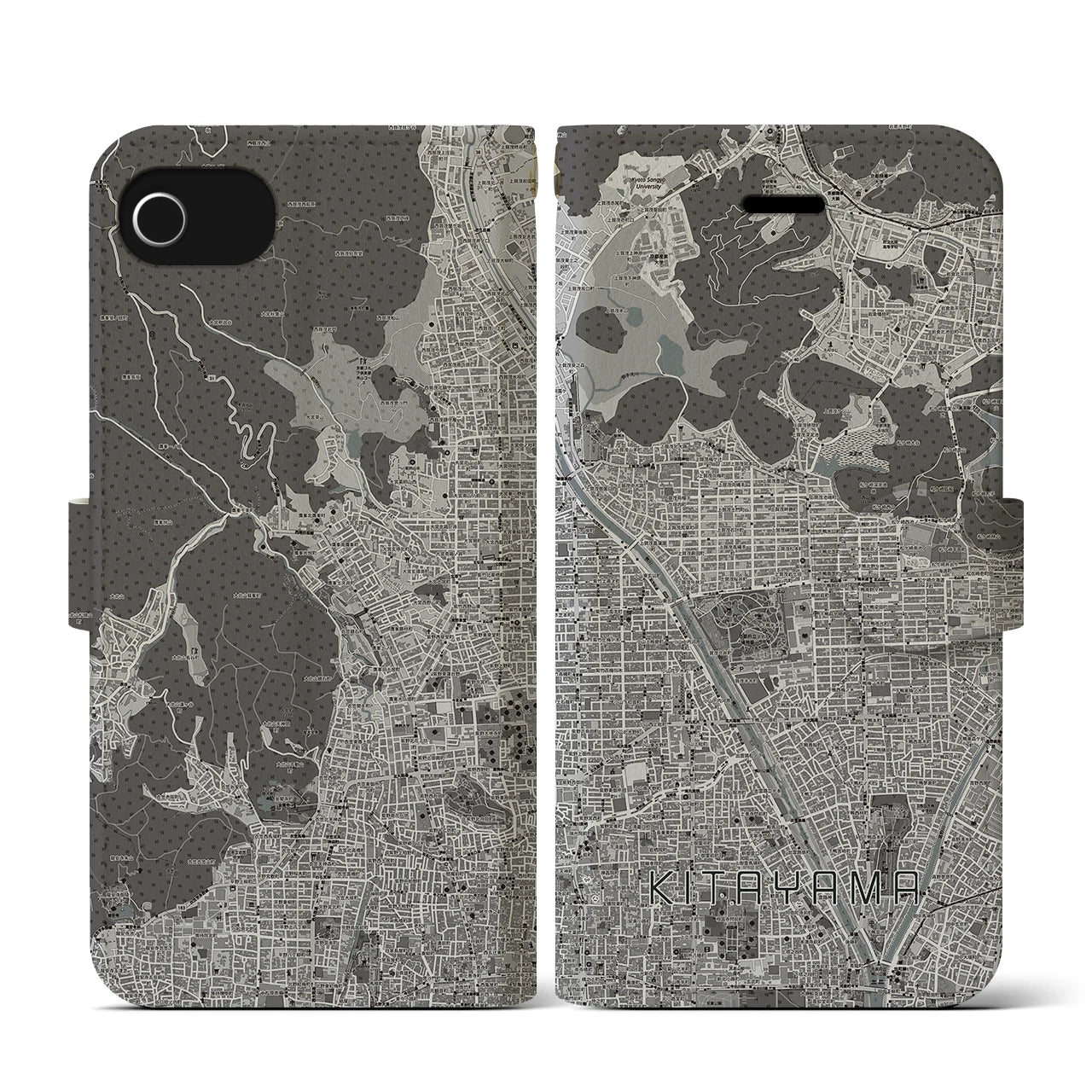【北山(京都府)】地図柄iPhoneケース(手帳タイプ)モノトーン・iPhone SE(第3 / 第2世代) / 8 / 7 / 6s / 6 用