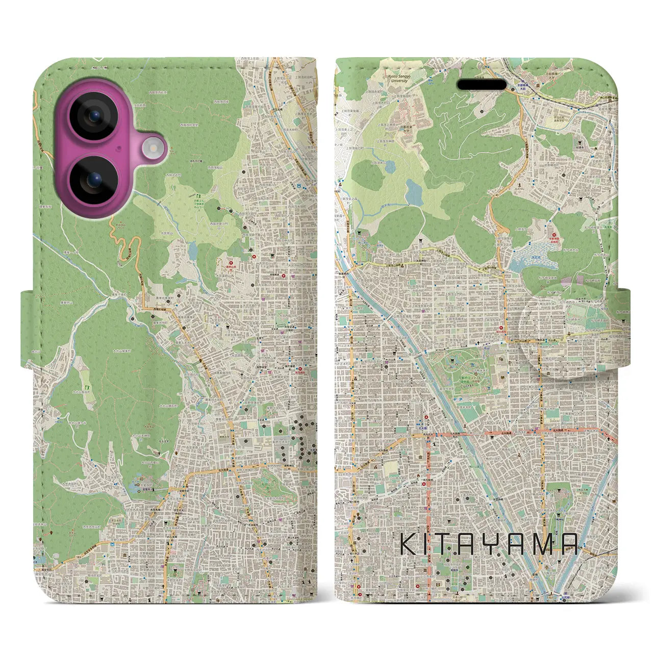 【北山(京都府)】地図柄iPhoneケース(手帳タイプ)ナチュラル・iPhone 16 Pro 用