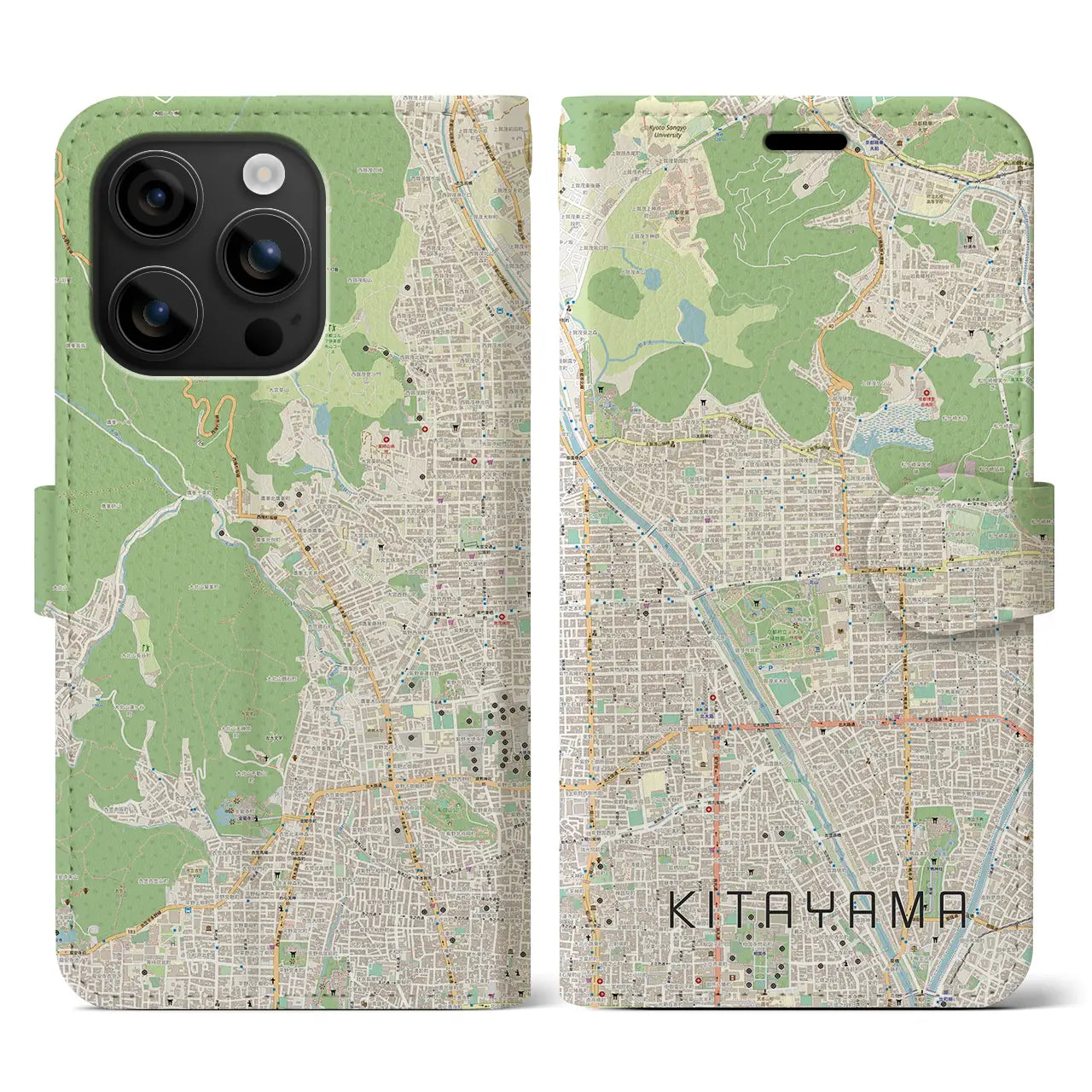 【北山(京都府)】地図柄iPhoneケース(手帳タイプ)ナチュラル・iPhone 16 用