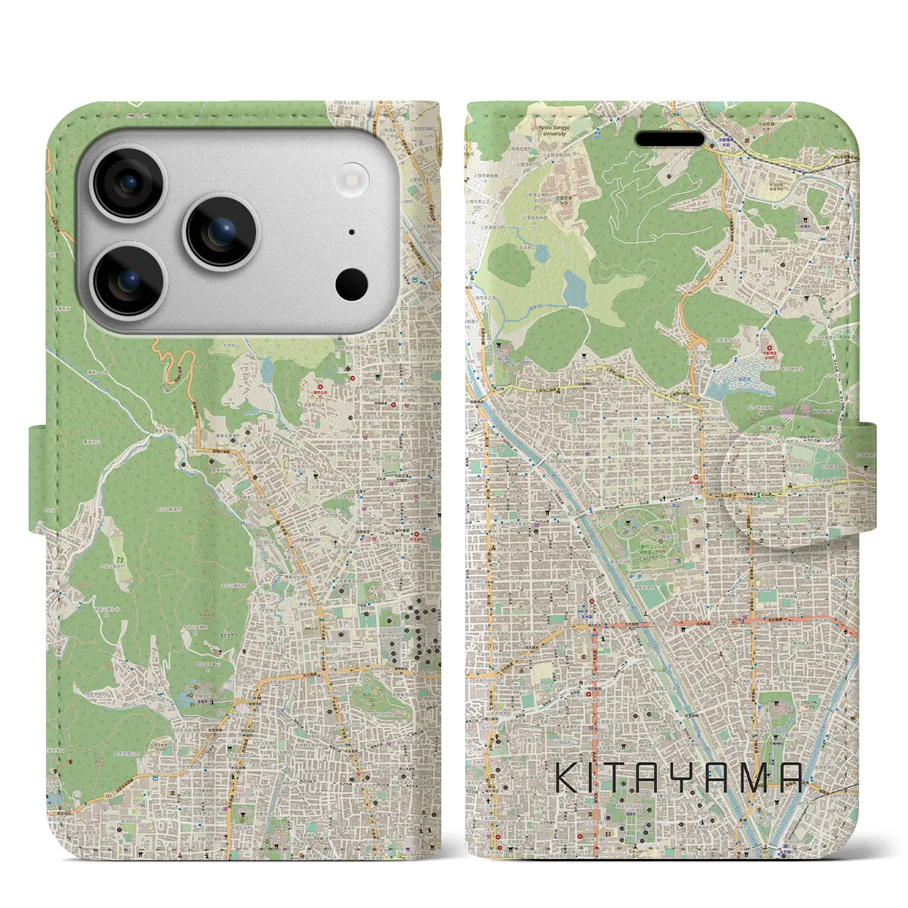 【北山(京都府)】地図柄iPhoneケース(手帳タイプ)モノトーン・iPhone 17 Pro Max 用