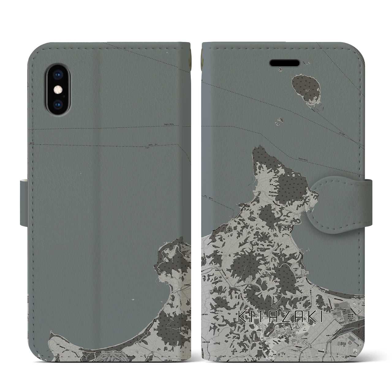 【北崎(福岡県)】地図柄iPhoneケース(手帳タイプ)モノトーン・iPhone XS / X 用