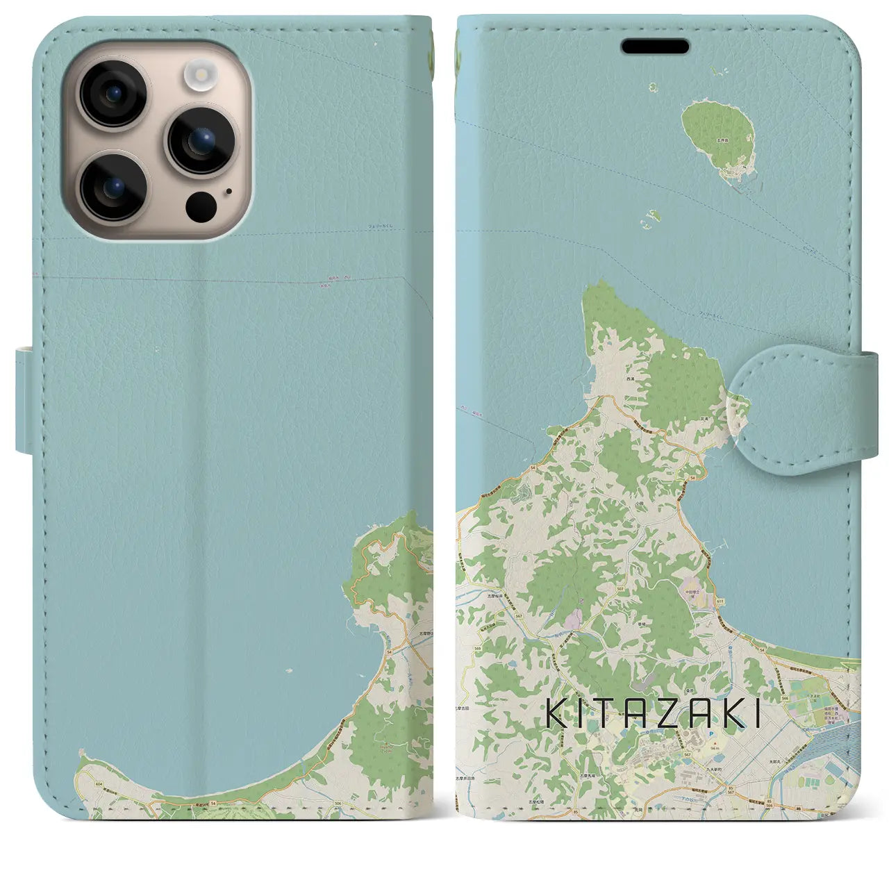 【北崎(福岡県)】地図柄iPhoneケース(手帳タイプ)ナチュラル・iPhone 16 Plus 用