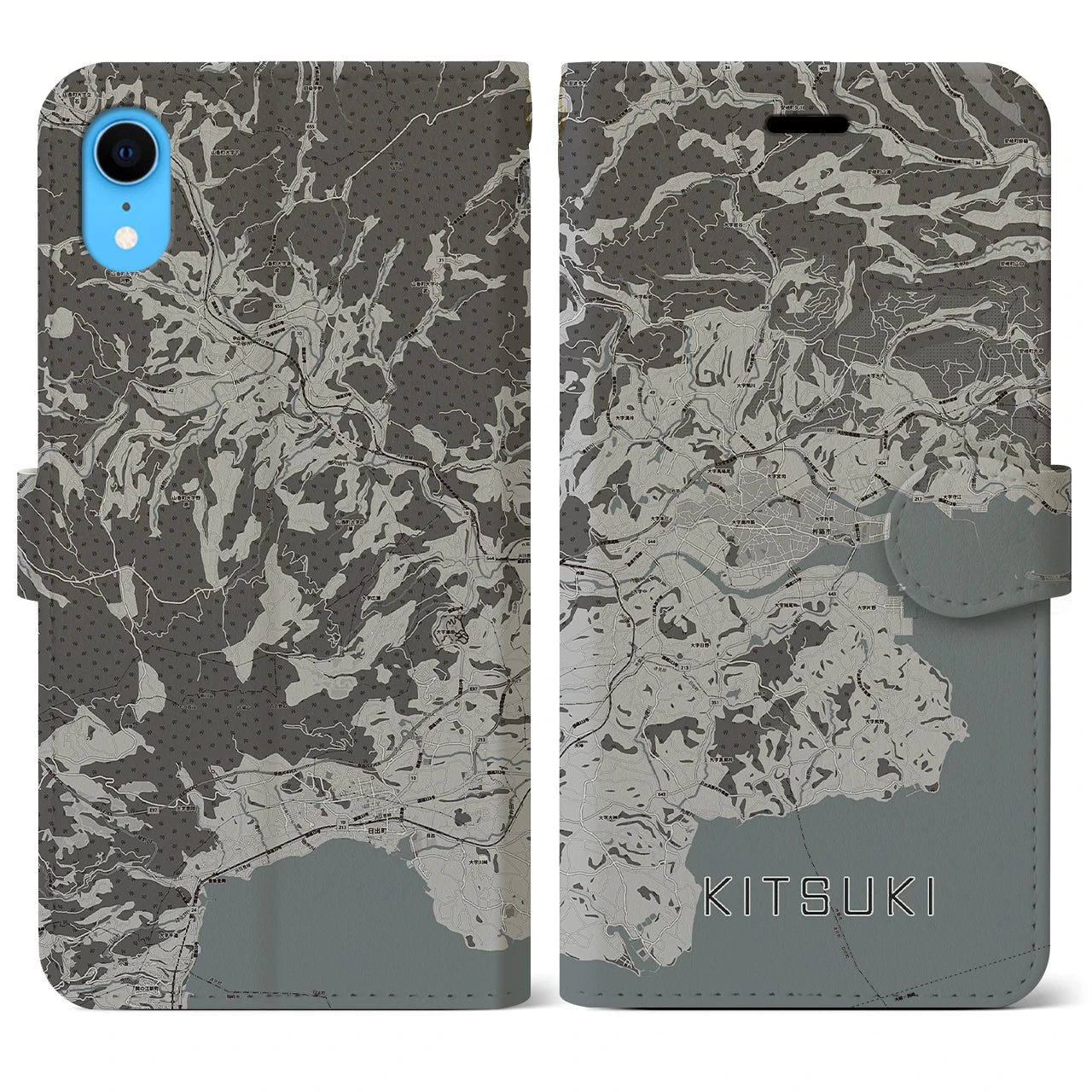 【杵築(大分県)】地図柄iPhoneケース(手帳タイプ)モノトーン・iPhone XR 用