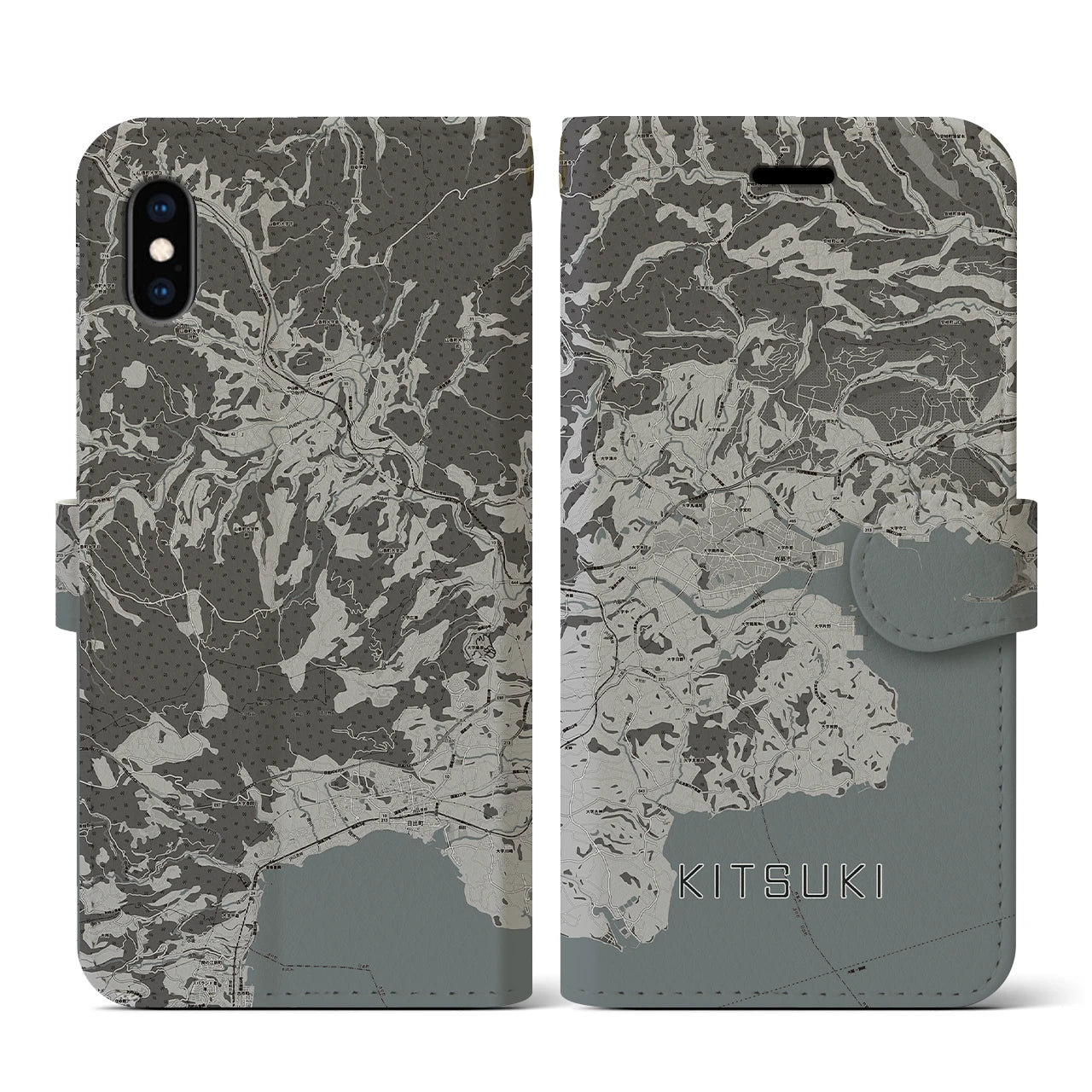 【杵築(大分県)】地図柄iPhoneケース(手帳タイプ)モノトーン・iPhone XS / X 用