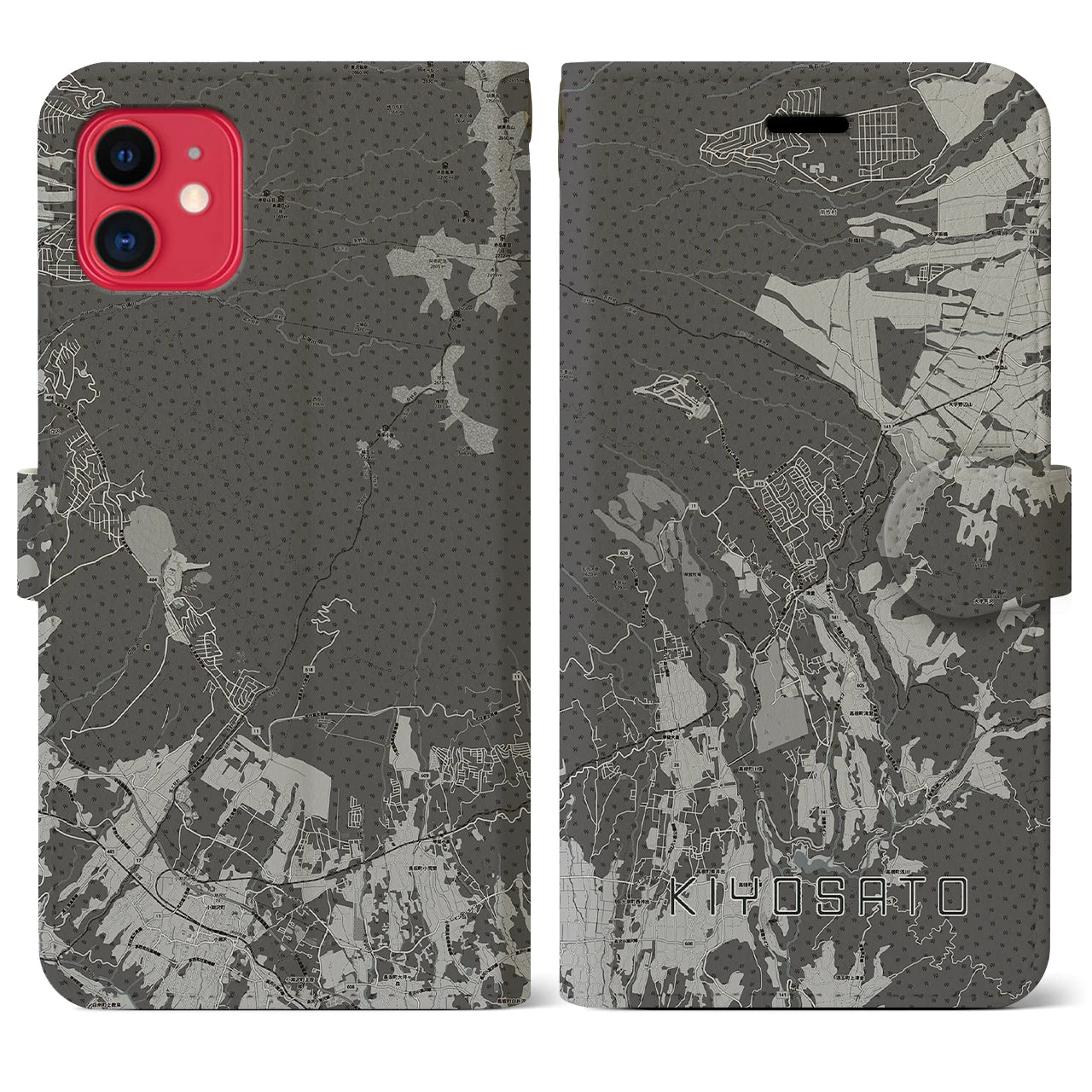 【清里(山梨県)】地図柄iPhoneケース(手帳タイプ)モノトーン・iPhone 11 用