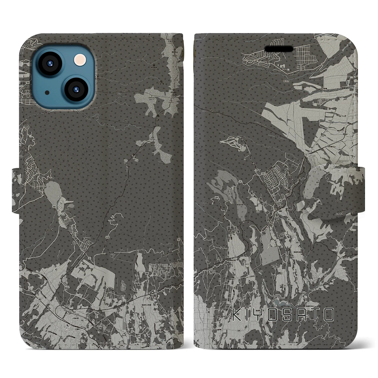 【清里(山梨県)】地図柄iPhoneケース(手帳タイプ)モノトーン・iPhone 13 用