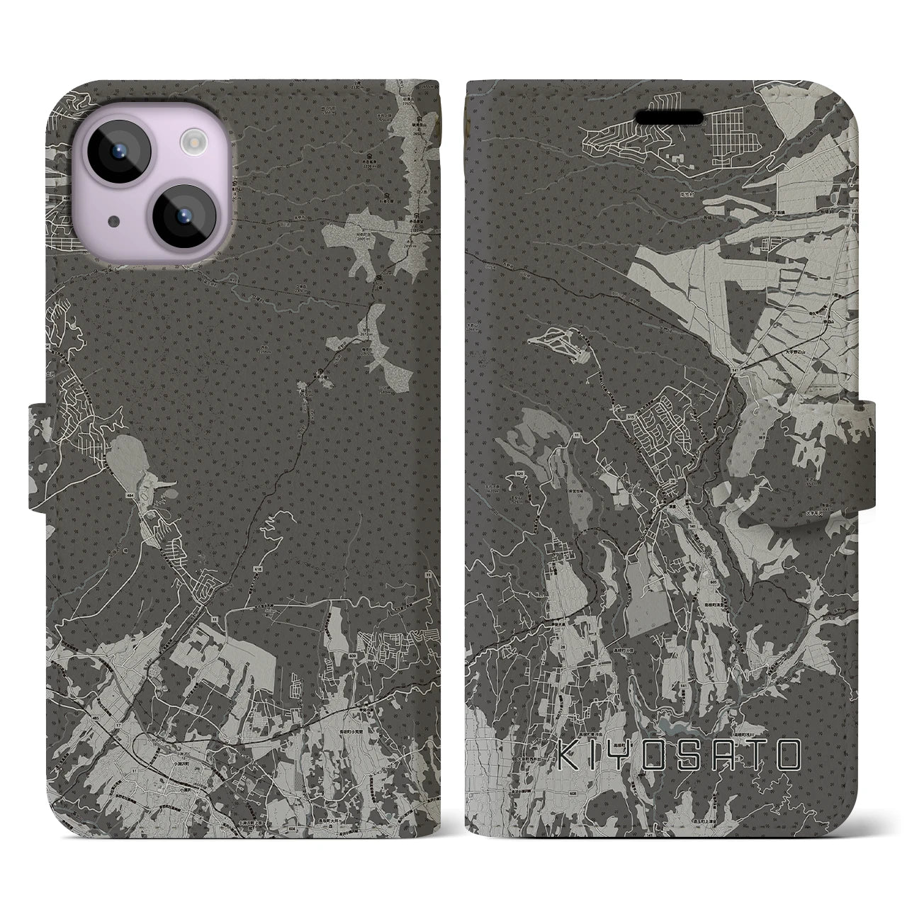 【清里(山梨県)】地図柄iPhoneケース(手帳タイプ)モノトーン・iPhone 14 用