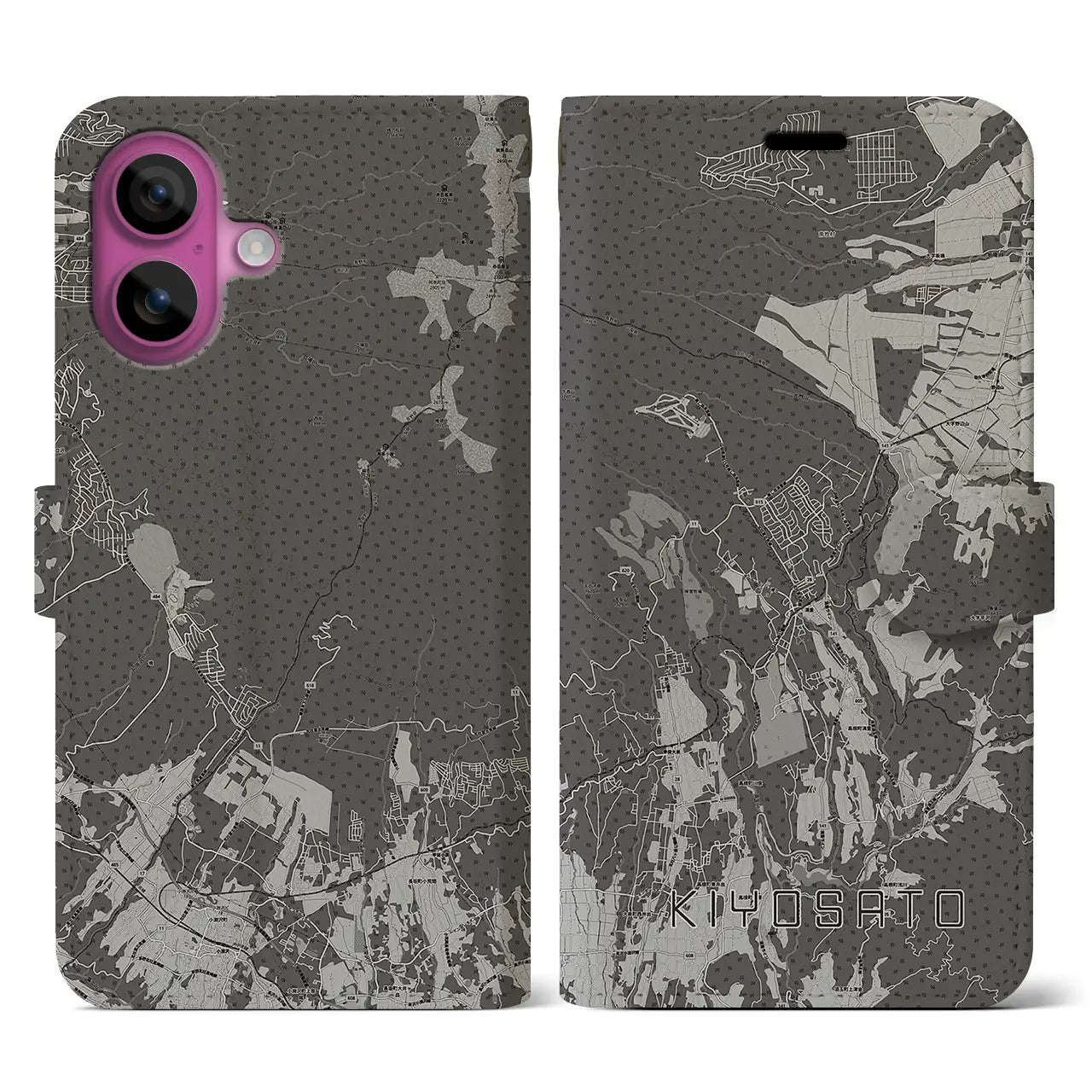 【清里(山梨県)】地図柄iPhoneケース(手帳タイプ)モノトーン・iPhone 16 Pro 用