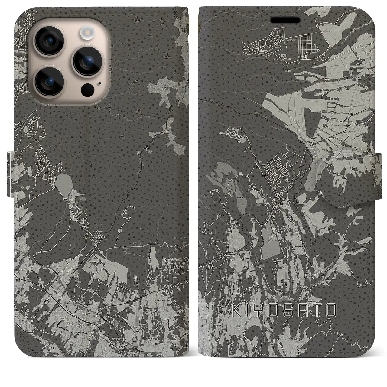 【清里(山梨県)】地図柄iPhoneケース(手帳タイプ)モノトーン・iPhone 16 Plus 用