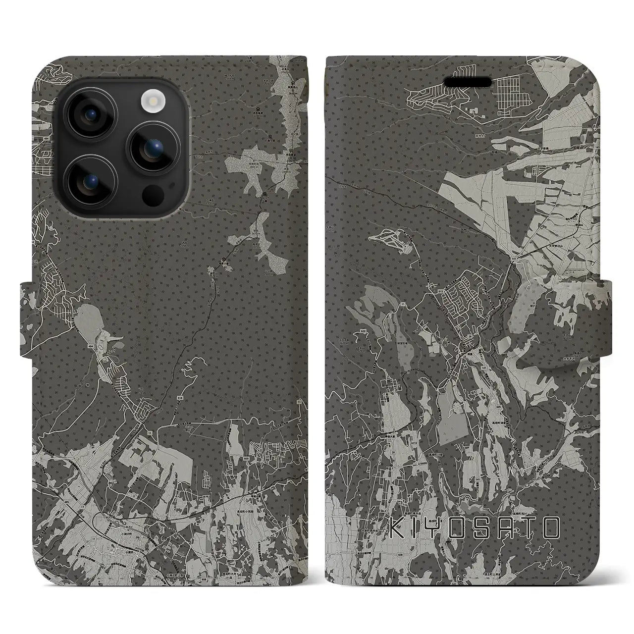 【清里(山梨県)】地図柄iPhoneケース(手帳タイプ)モノトーン・iPhone 16 用
