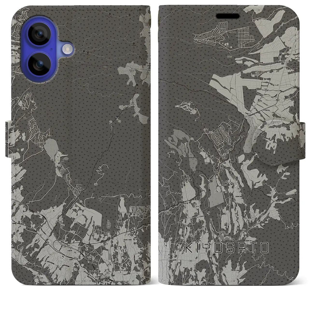 【清里(山梨県)】地図柄iPhoneケース(手帳タイプ)モノトーン・iPhone 16 Pro Max 用