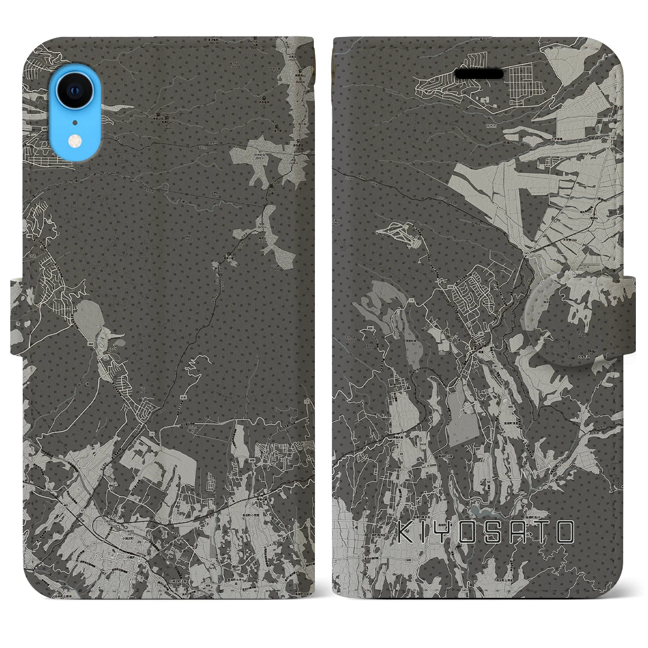 【清里(山梨県)】地図柄iPhoneケース(手帳タイプ)モノトーン・iPhone XR 用