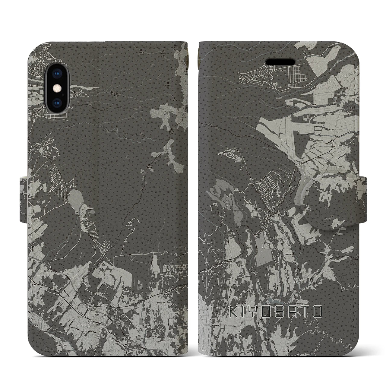 【清里(山梨県)】地図柄iPhoneケース(手帳タイプ)モノトーン・iPhone XS / X 用