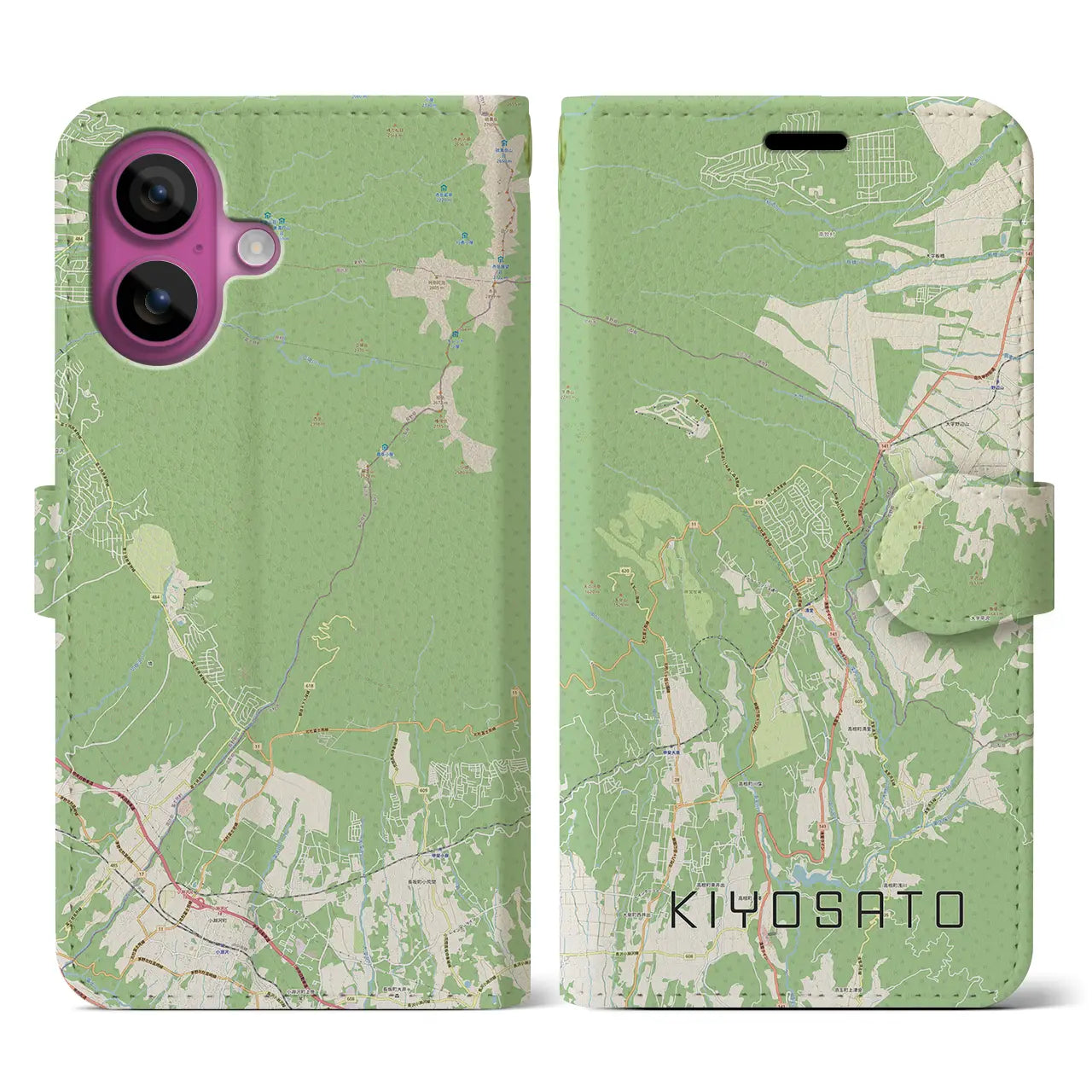 【清里(山梨県)】地図柄iPhoneケース(手帳タイプ)ナチュラル・iPhone 16 Pro 用