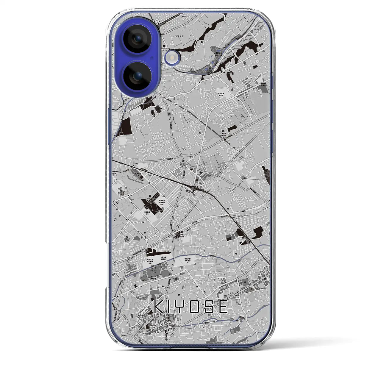 【清瀬(東京都)】地図柄iPhoneケース(クリアタイプ)モノトーン・iPhone 16 Pro Max 用