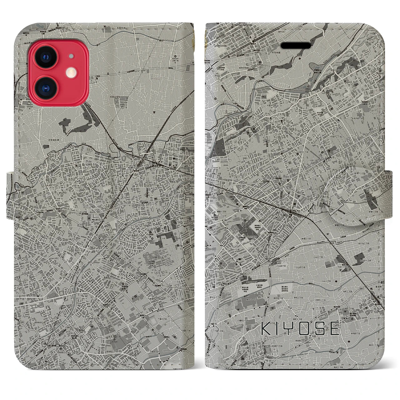 【清瀬(東京都)】地図柄iPhoneケース(手帳タイプ)モノトーン・iPhone 11 用