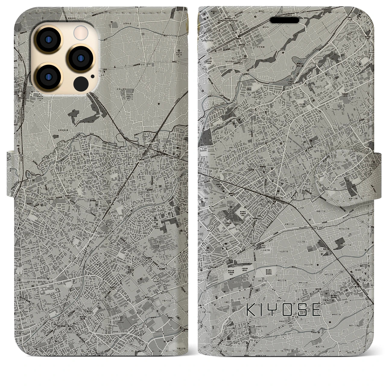 【清瀬(東京都)】地図柄iPhoneケース(手帳タイプ)モノトーン・iPhone 12 Pro Max 用