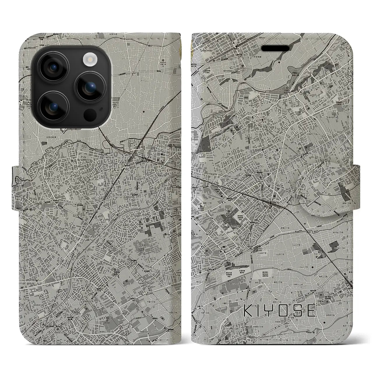 【清瀬(東京都)】地図柄iPhoneケース(手帳タイプ)モノトーン・iPhone 16 用
