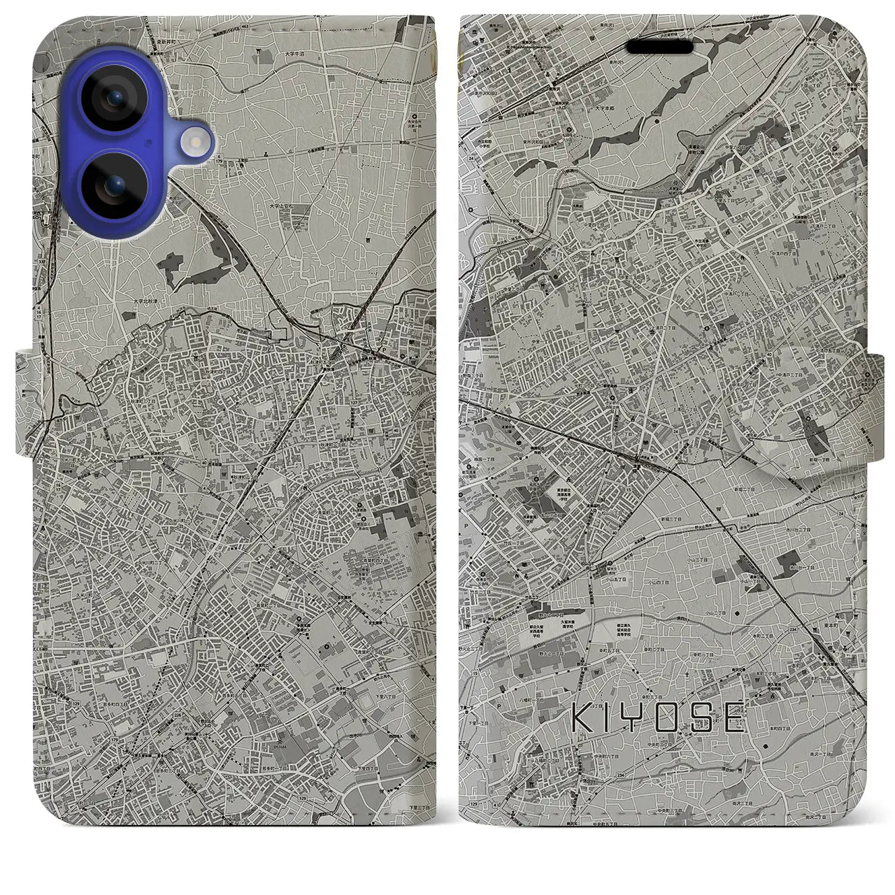 【清瀬(東京都)】地図柄iPhoneケース(手帳タイプ)モノトーン・iPhone 16 Pro Max 用