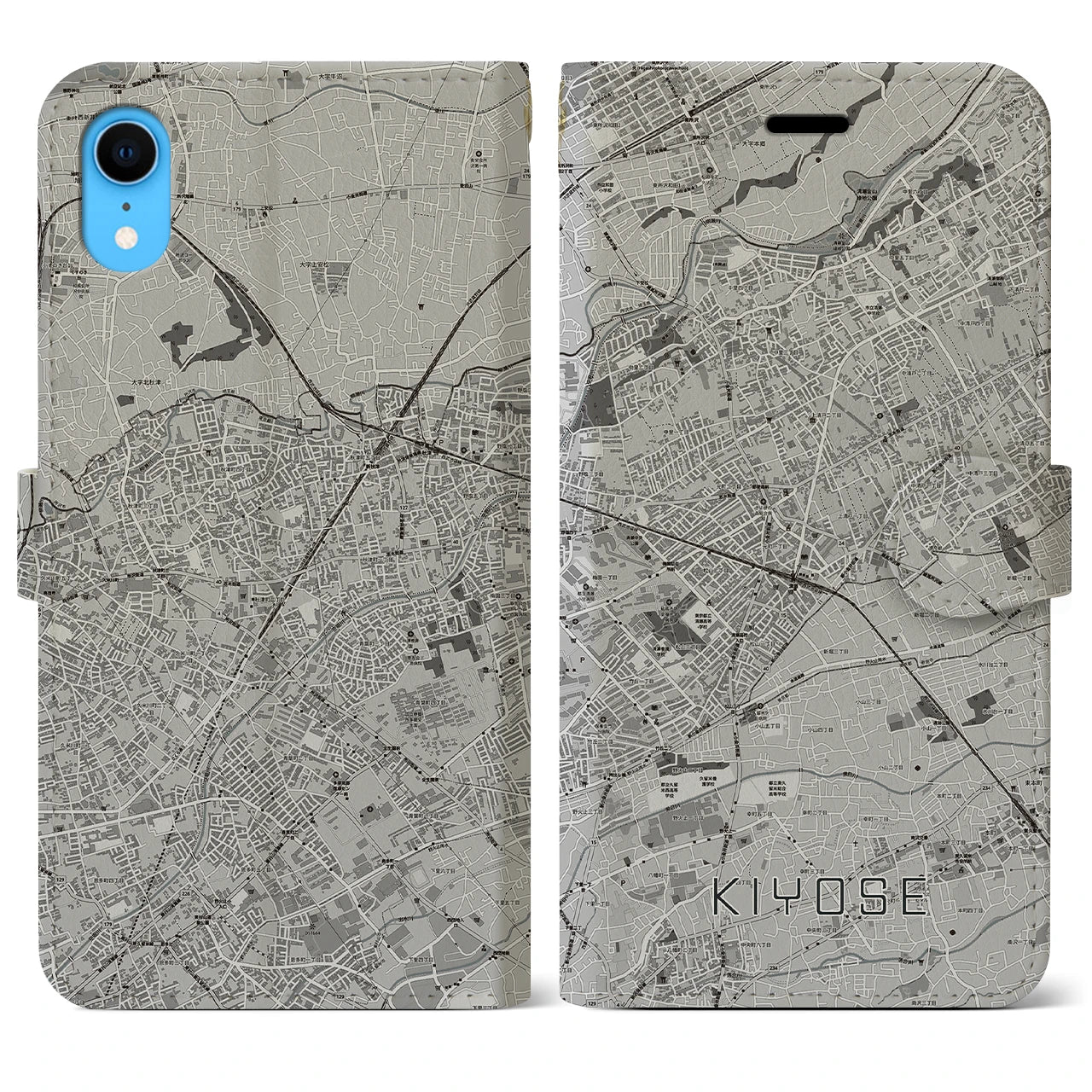 【清瀬(東京都)】地図柄iPhoneケース(手帳タイプ)モノトーン・iPhone XR 用