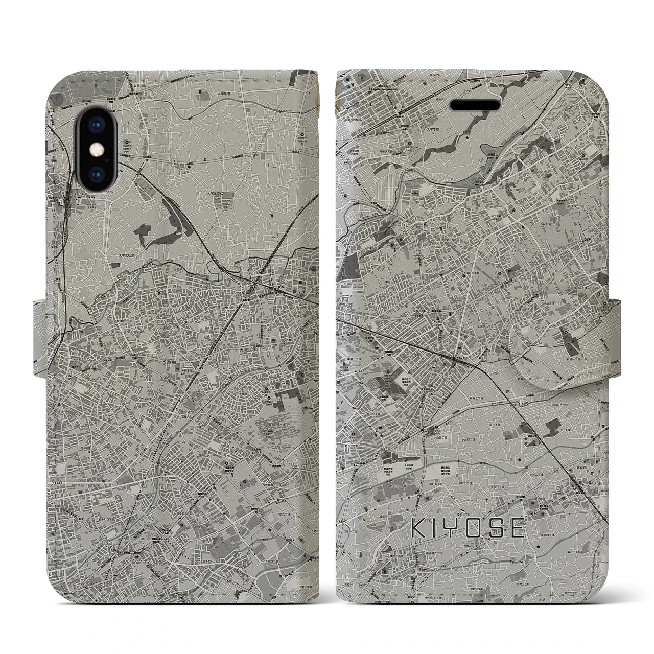 【清瀬(東京都)】地図柄iPhoneケース(手帳タイプ)モノトーン・iPhone XS / X 用