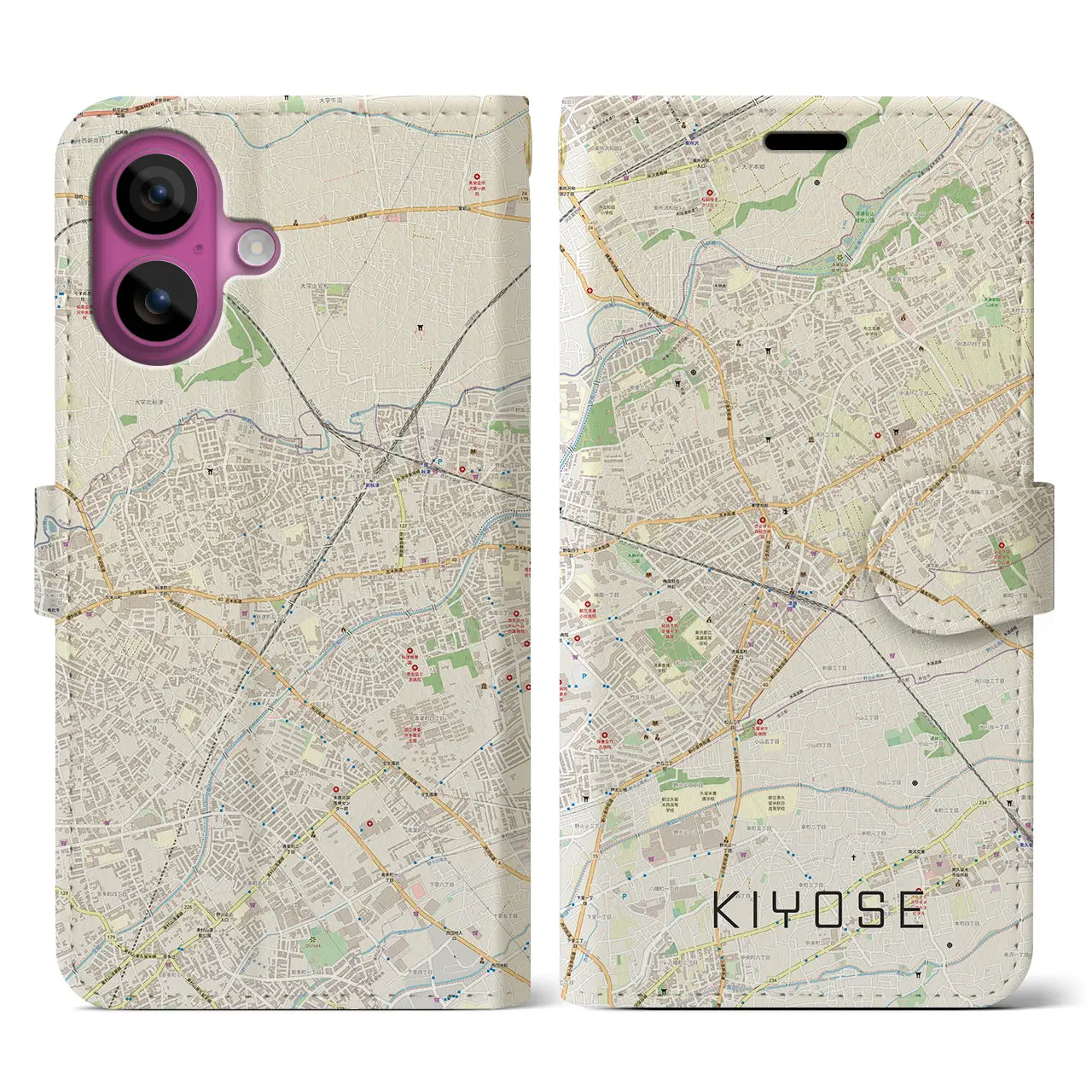 【清瀬(東京都)】地図柄iPhoneケース(手帳タイプ)ナチュラル・iPhone 16 Pro 用