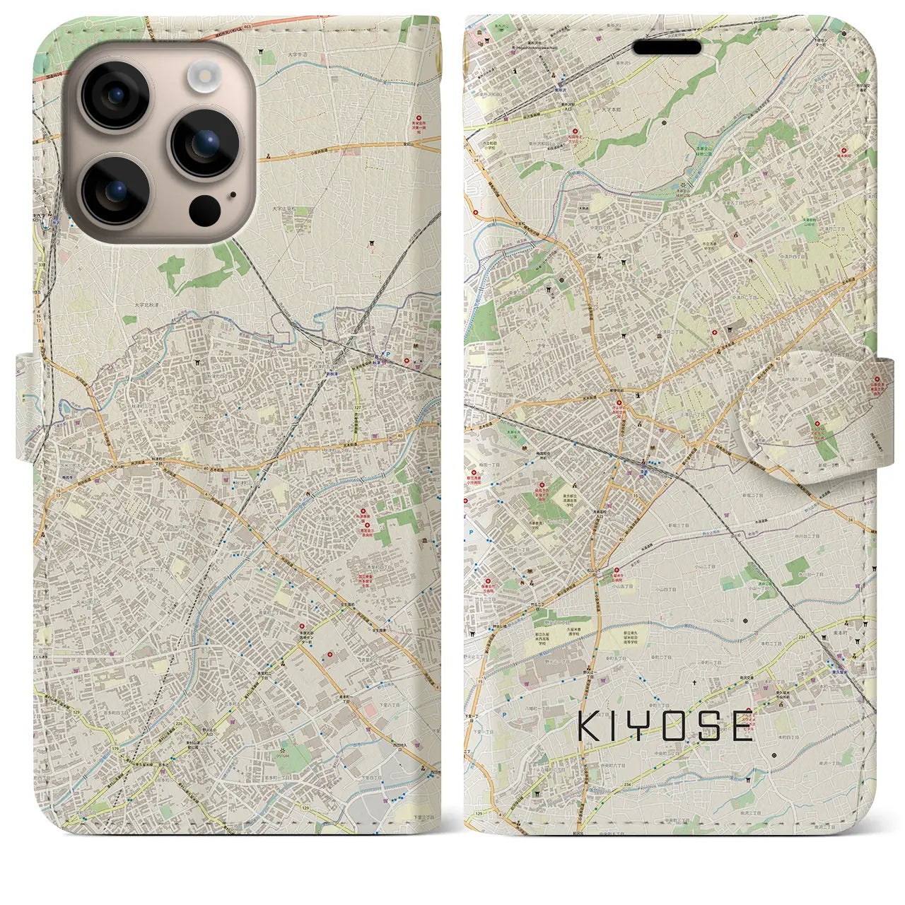 【清瀬(東京都)】地図柄iPhoneケース(手帳タイプ)ナチュラル・iPhone 16 Plus 用