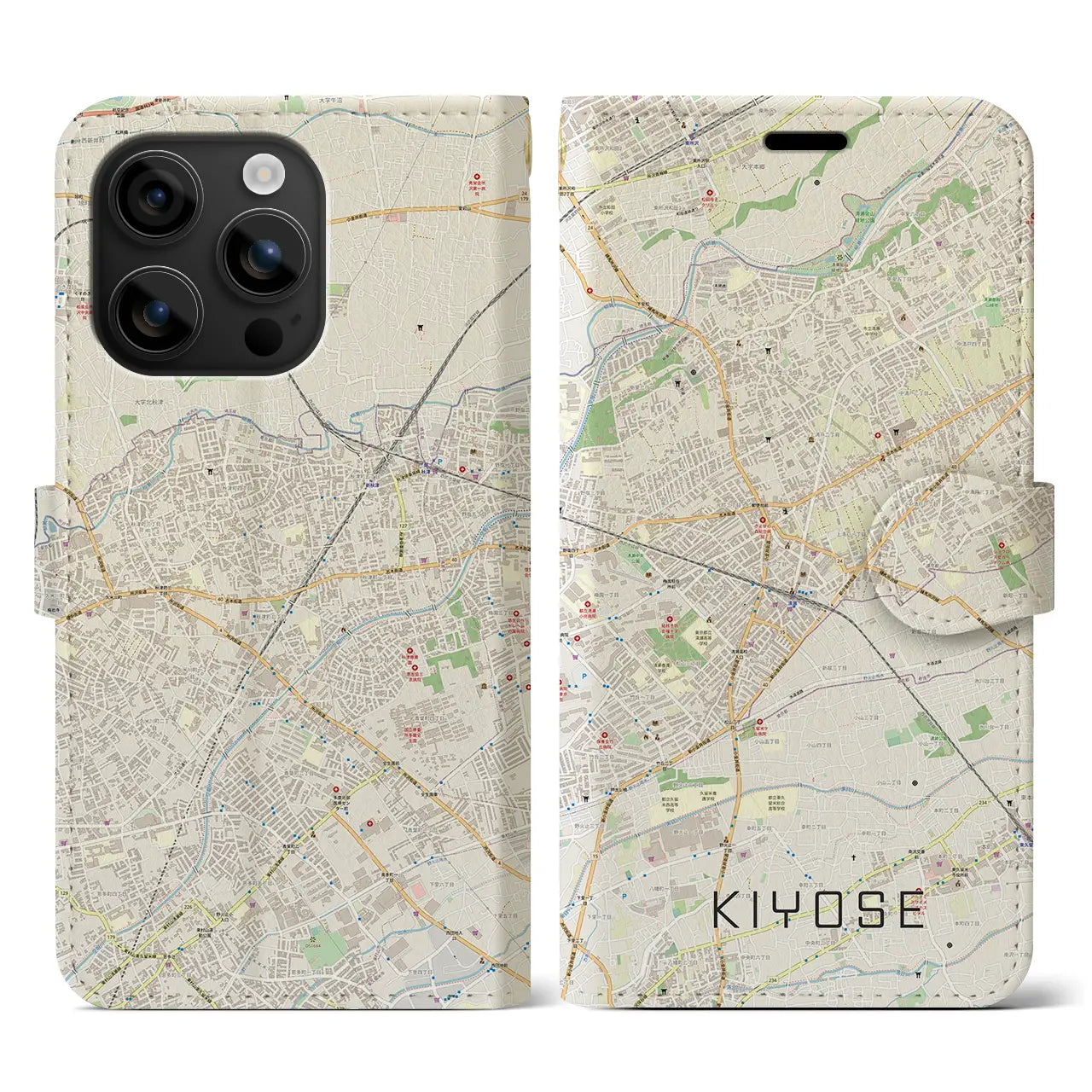 【清瀬(東京都)】地図柄iPhoneケース(手帳タイプ)ナチュラル・iPhone 16 用