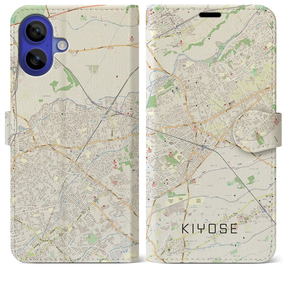 【清瀬(東京都)】地図柄iPhoneケース(手帳タイプ)ナチュラル・iPhone 16 Pro Max 用