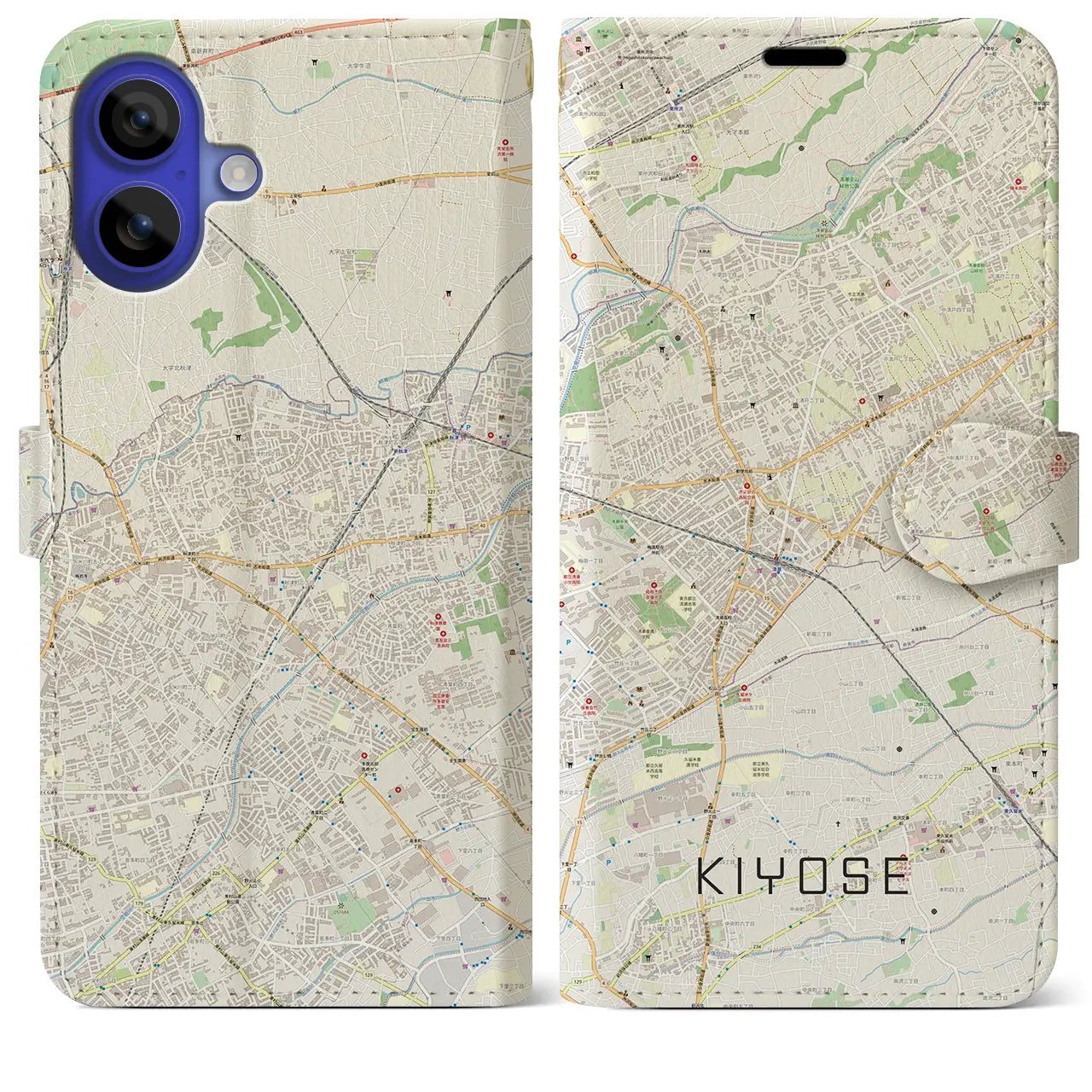 【清瀬(東京都)】地図柄iPhoneケース(手帳タイプ)ナチュラル・iPhone 16 Pro Max 用